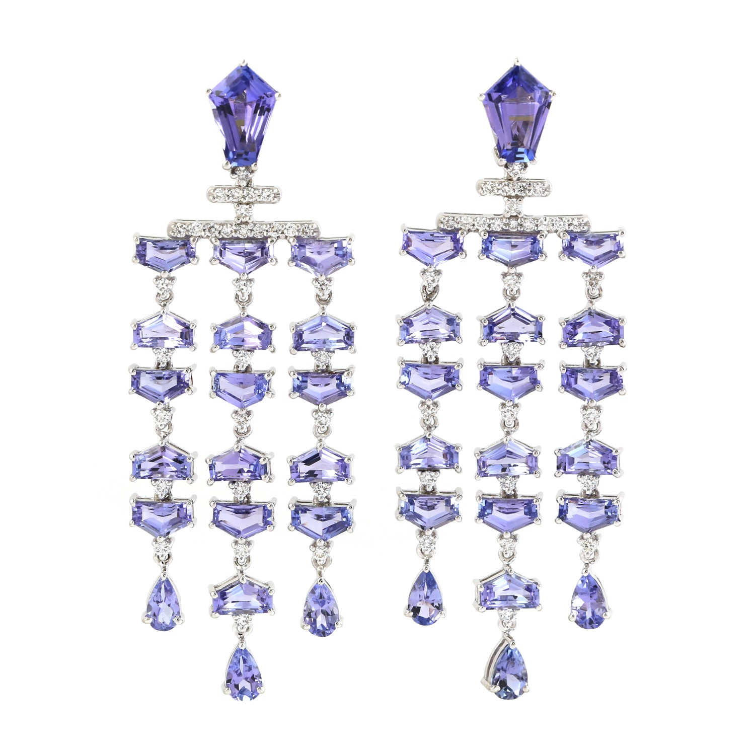 Women’s Pink / Purple / White Handmade 18K White Gold Natural Tanzanite Gemstone Diamond Dangle Earrings Artisan