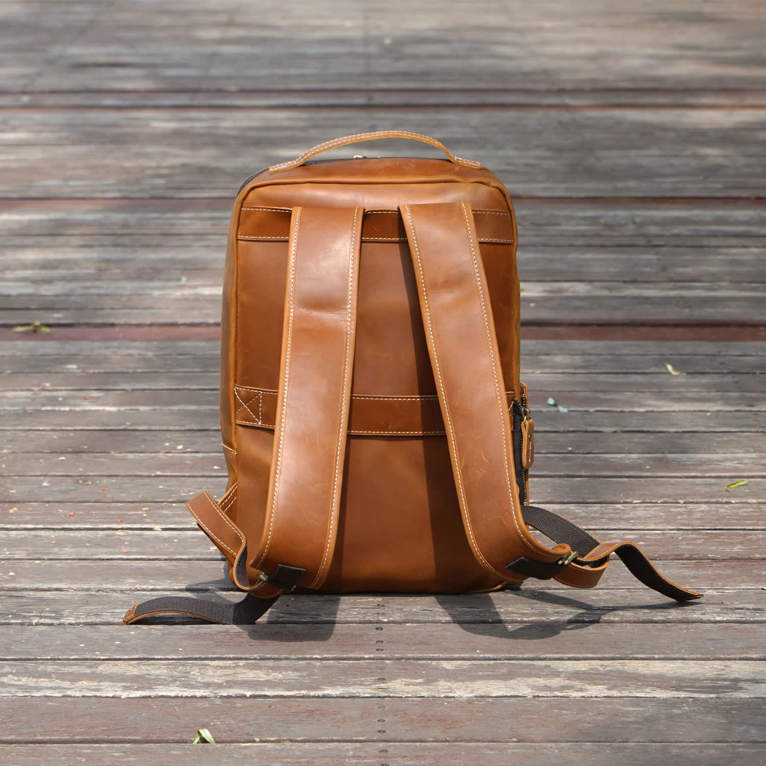 Zip top leather backpack cheap