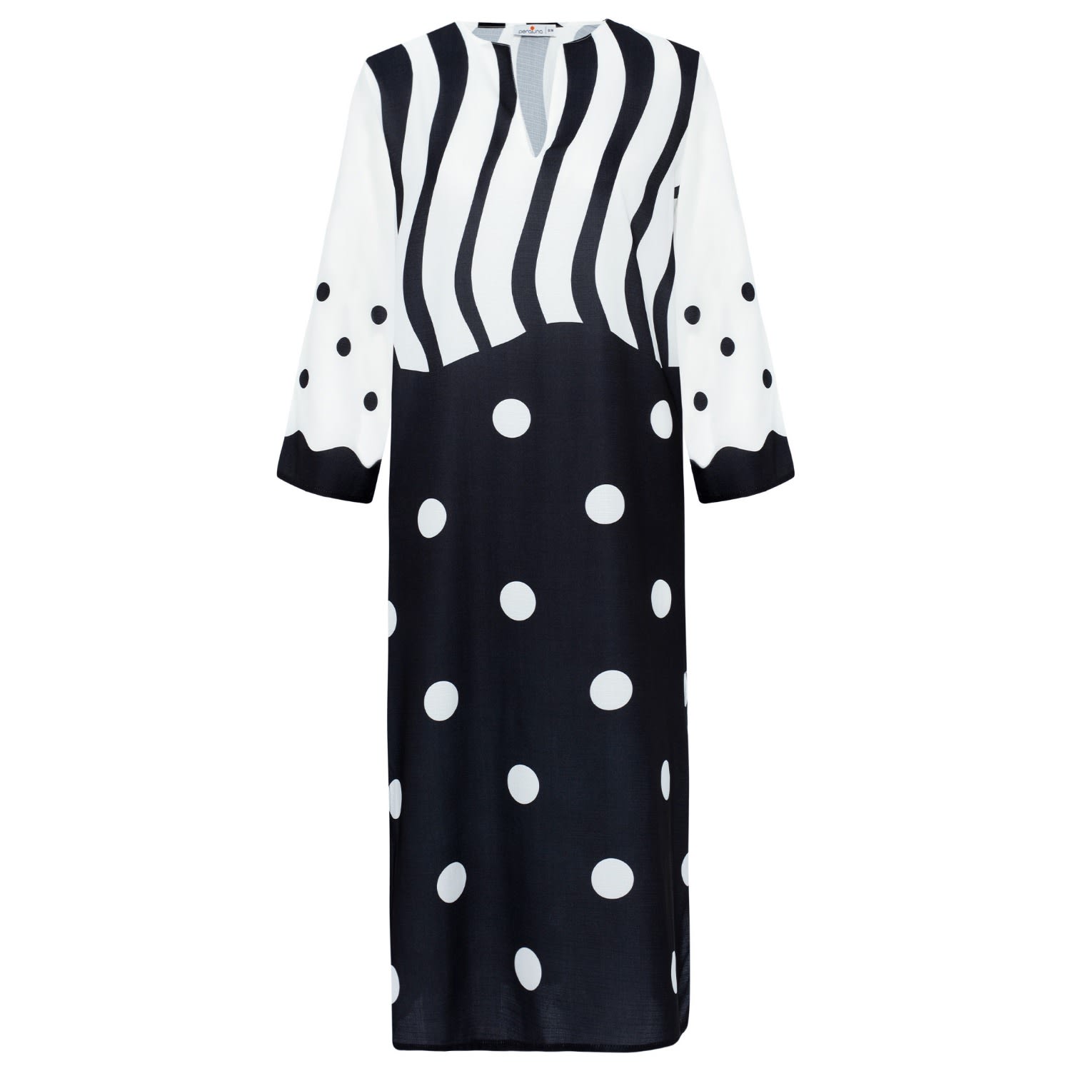 Peraluna Women's Dot Pattern V Neck Midi Length Slit Caftan