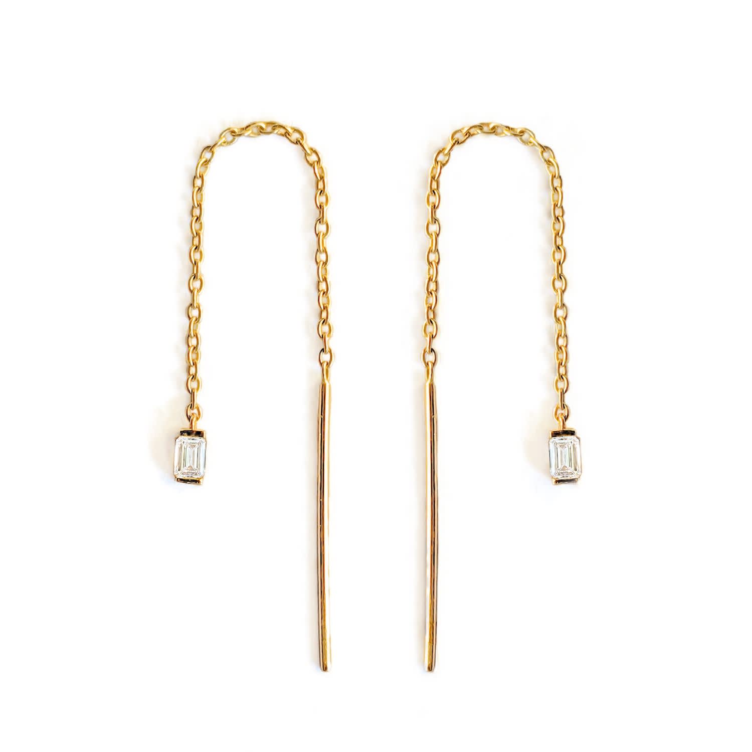 Emerald Diamond Threader Earrings Solid Gold Pair A ANA Wolf