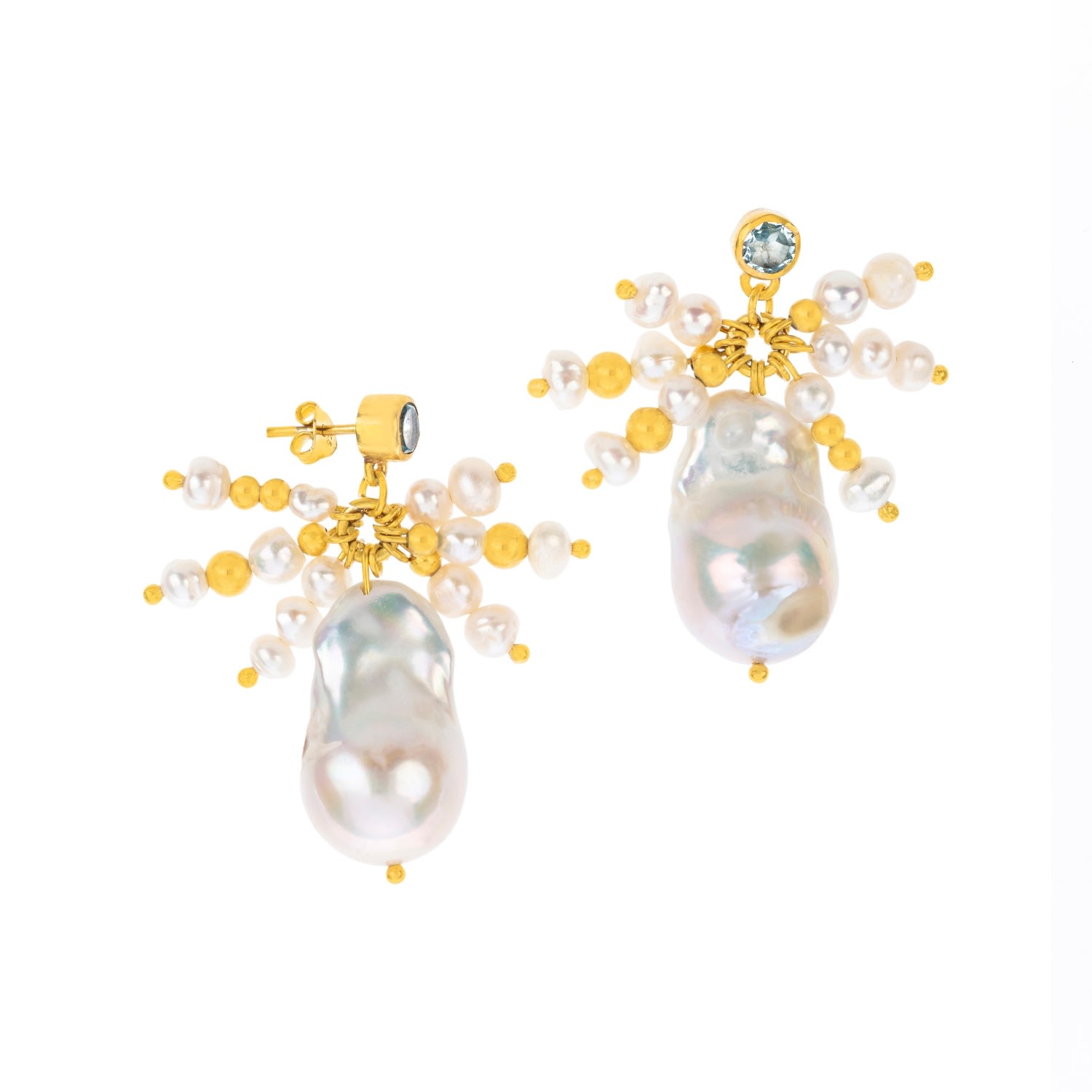 Women’s White Azure Blue Topaz & Baroque Pearl Earrings Bonjouk Studio