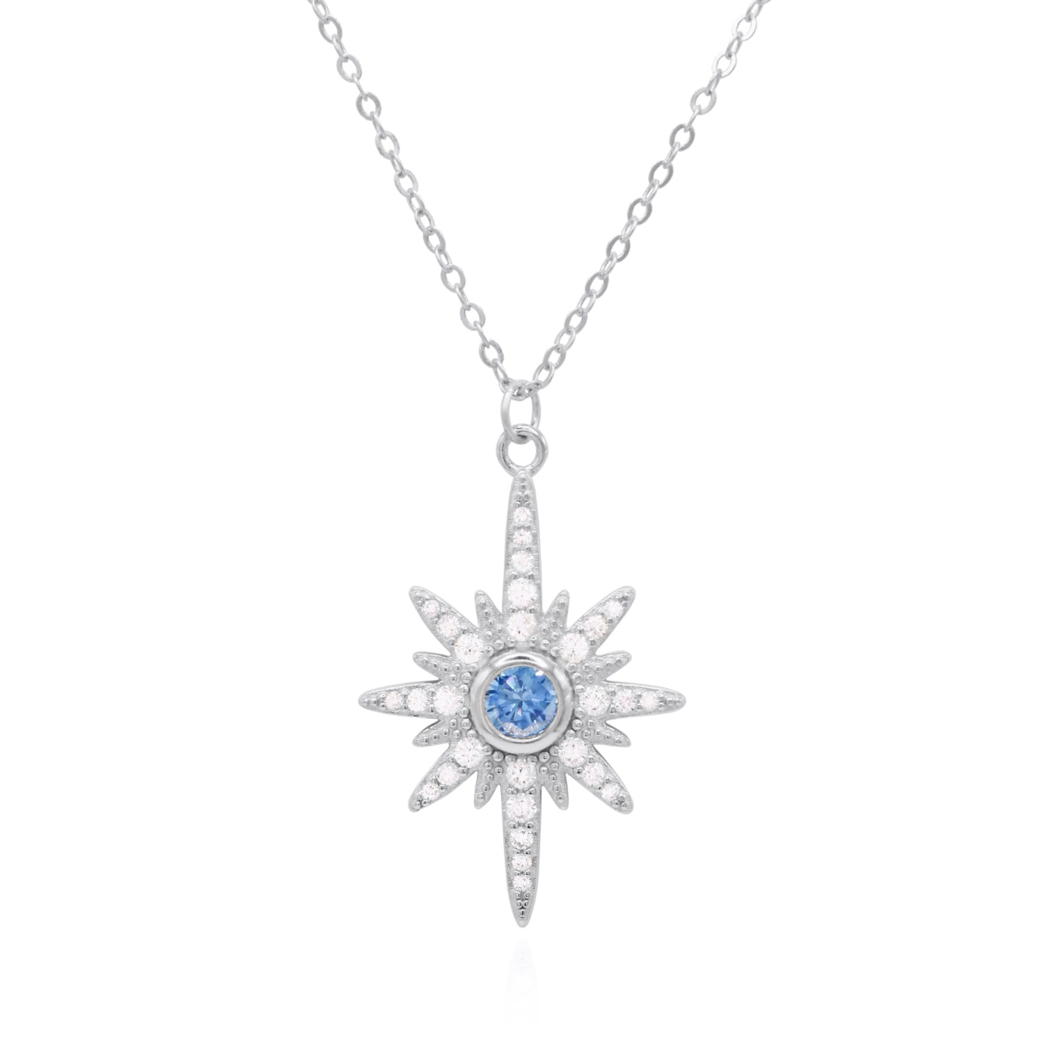 Luna Charles Women's Heidi North Star Birthstone Necklace Silver March