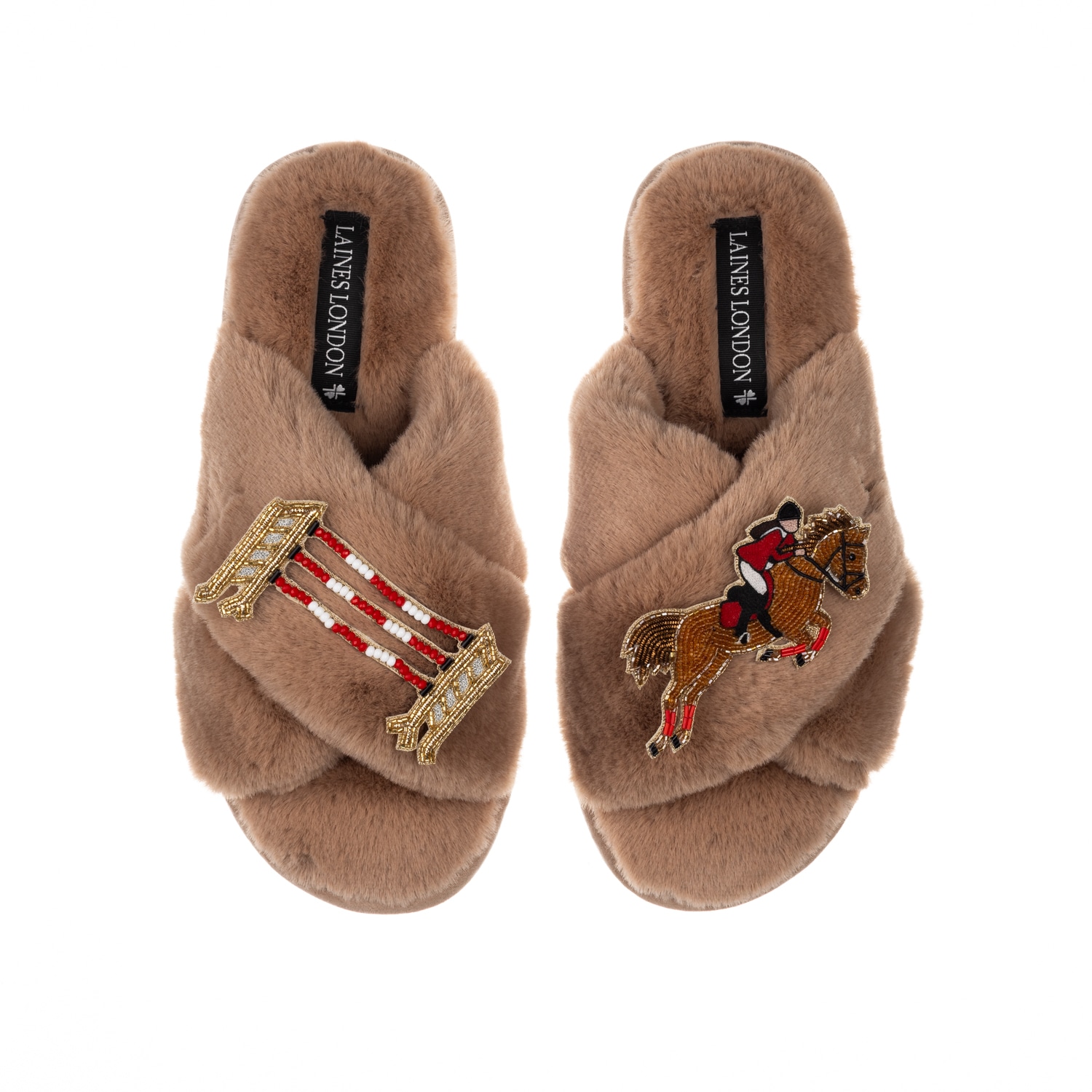 Laines London Women's Neutrals / Brown Classic Laines Slippers With Show Jump Horse Brooches - Toffee In Brown