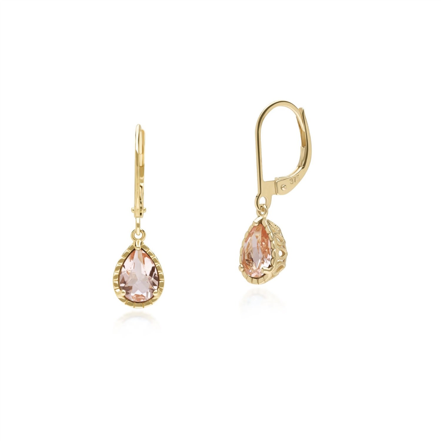 Women’s Gold / Pink / Purple Morganite Pear Dangle Earrings In Yellow Gold Gemondo