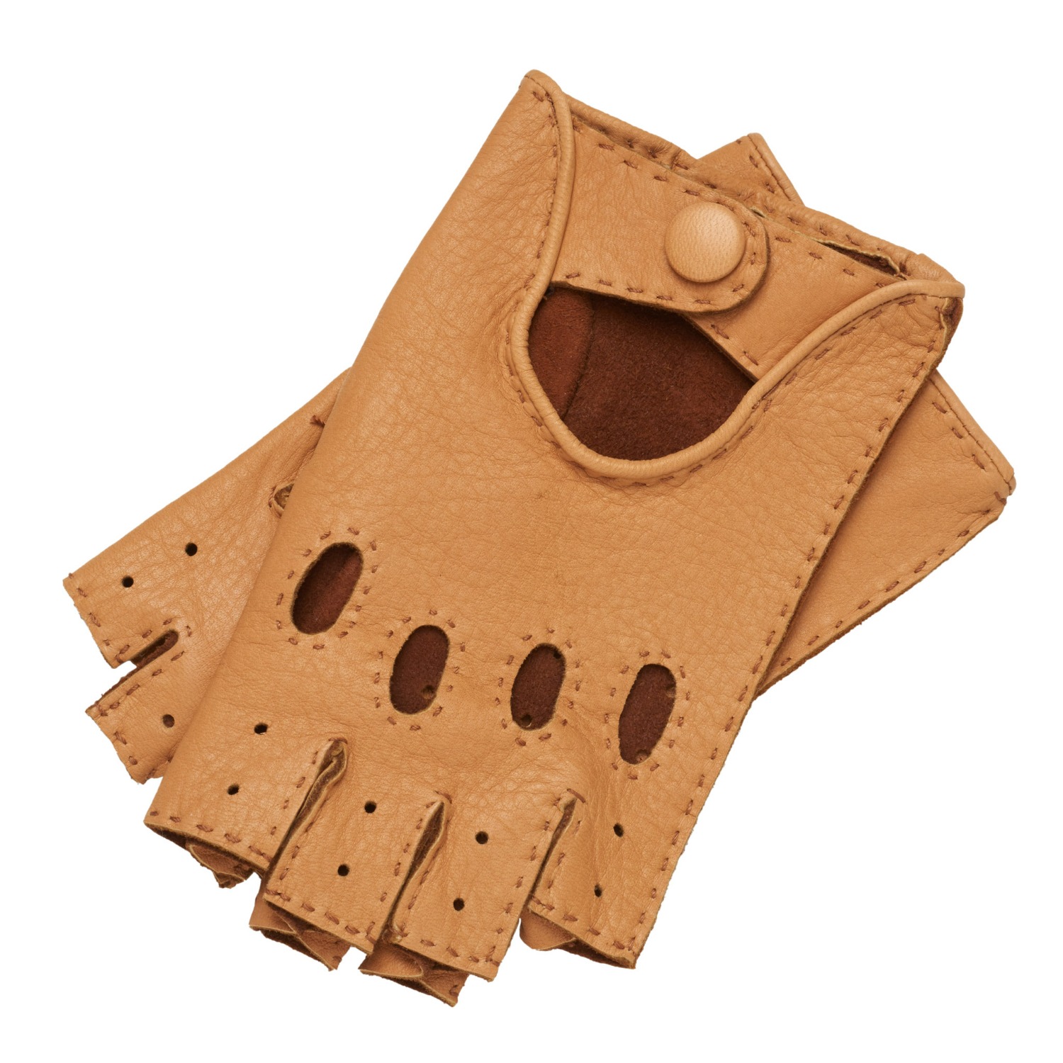 brown leather fingerless gloves