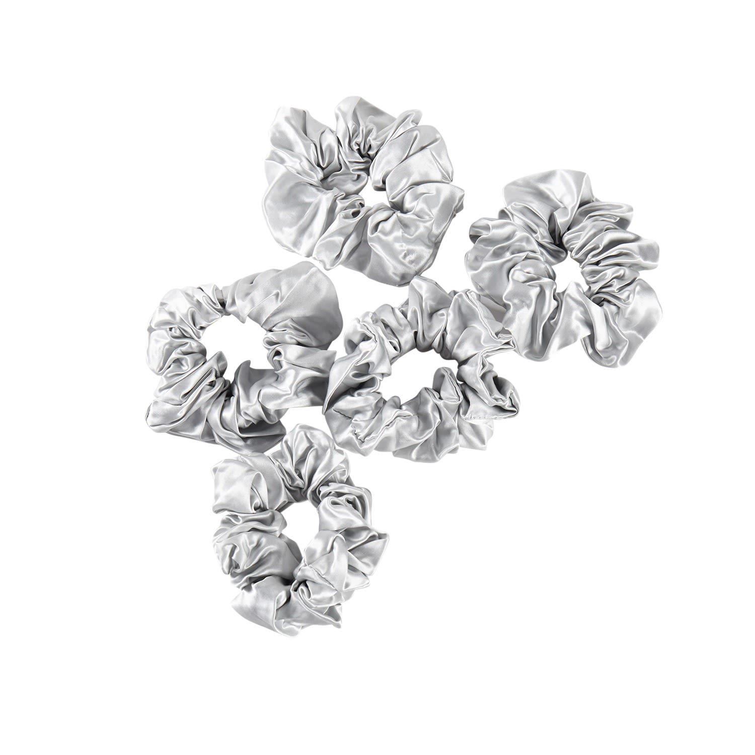 Soft Strokes Silk Women's Pure Mulberry Silk French Scrunchie Set Of Five In Silver Grey In Silver
