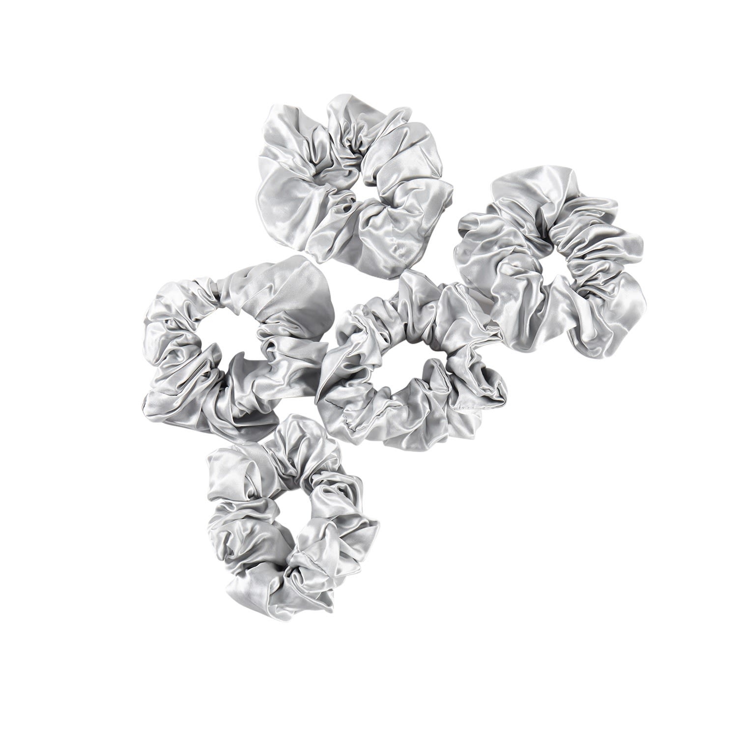 Women’s Pure Mulberry Silk French Scrunchie Set Of Five In Silver Grey One Size Soft Strokes Silk