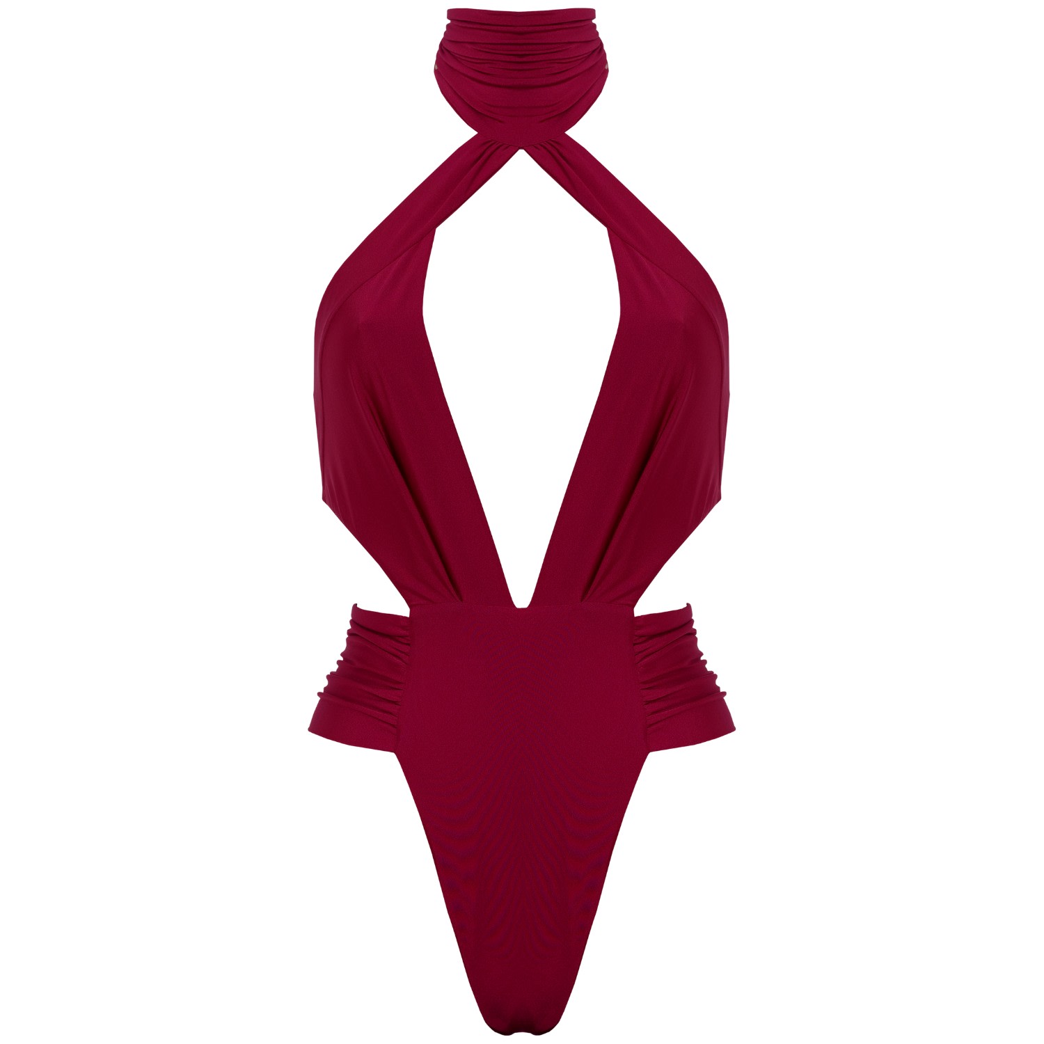 Women’s Nefretiti Cut-Out One-Piece Swimwear With Folds In Burgundy Red Large Antoninias