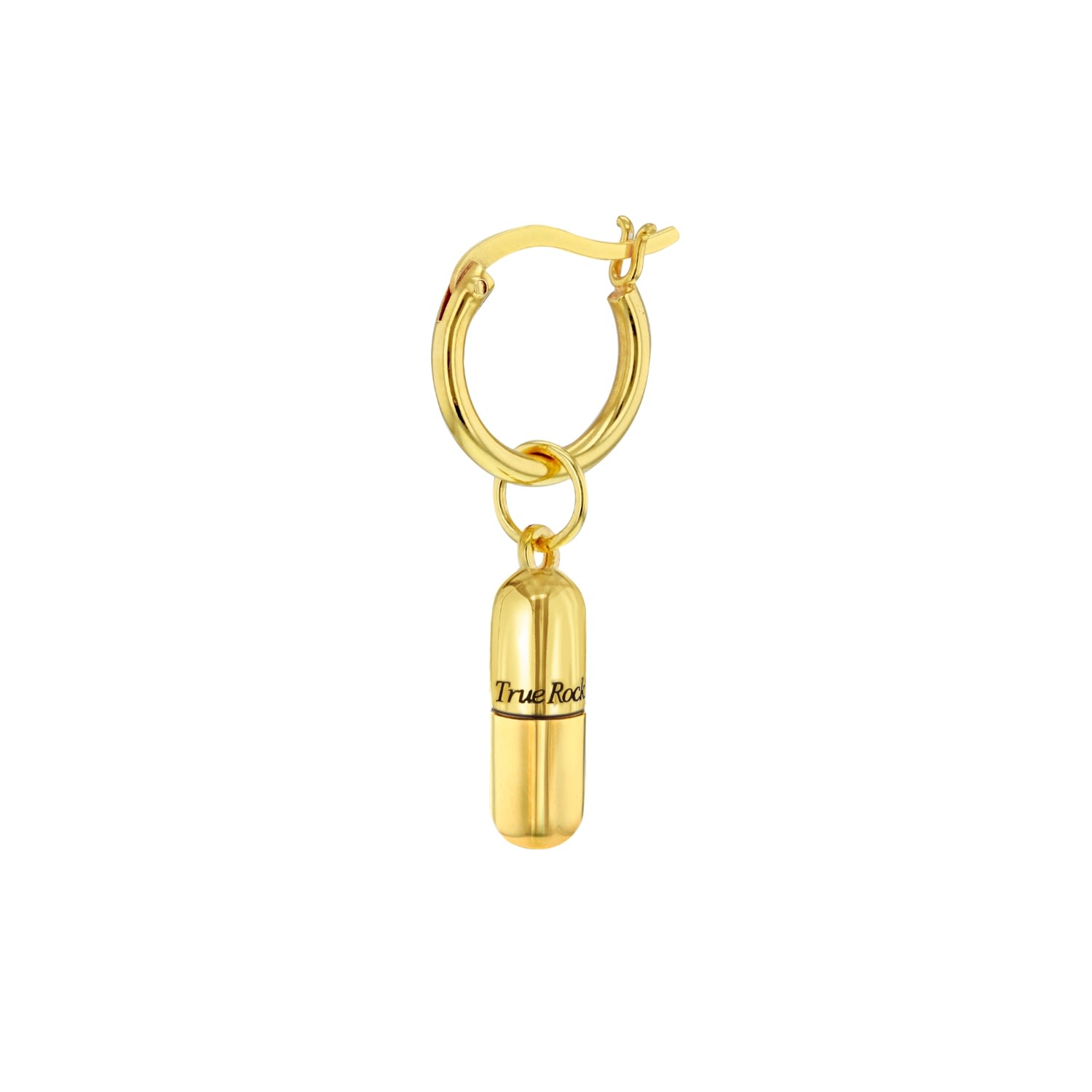 True Rocks Men's 18kt Gold Plated Mini Pill Charm On Gold Hoop Single In Gold