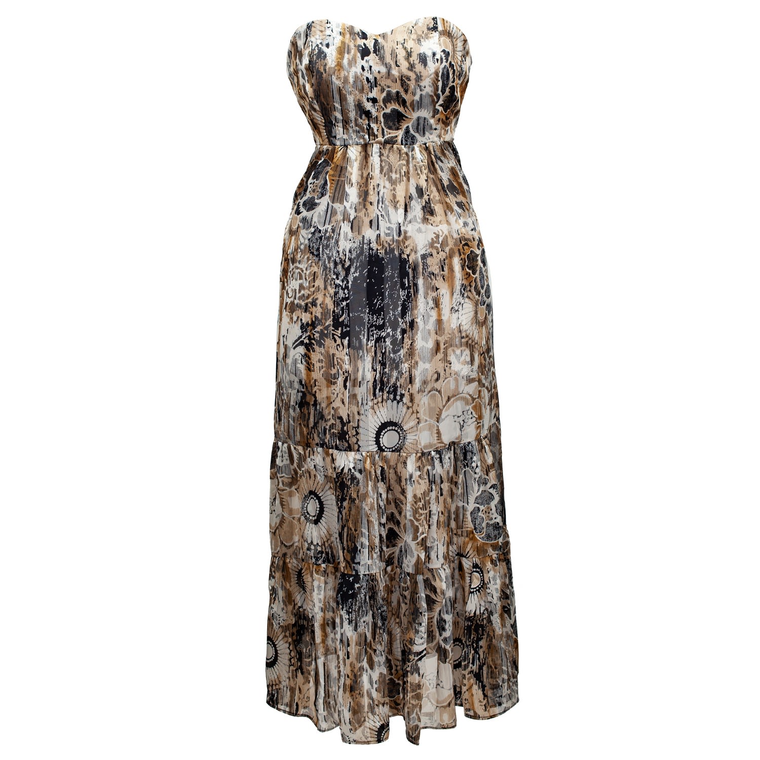 Women’s Neutrals Bustier Chiffon Maxi Dress With Abstract Floral Print Small Smart and Joy