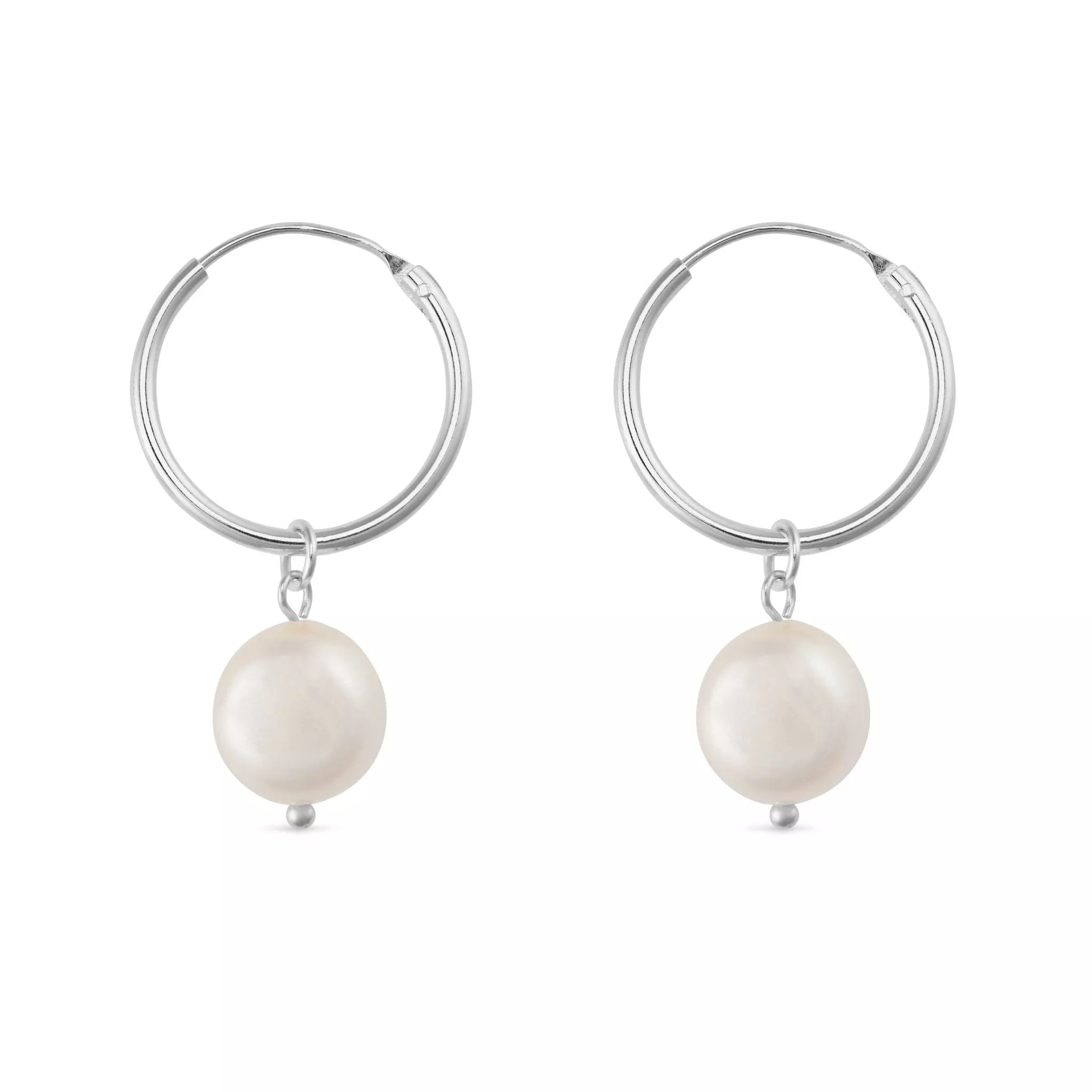 Women’s Chunky Sterling Silver Freshwater Pearl Hoops Elk & Bloom - Everyday Fine Jewellery