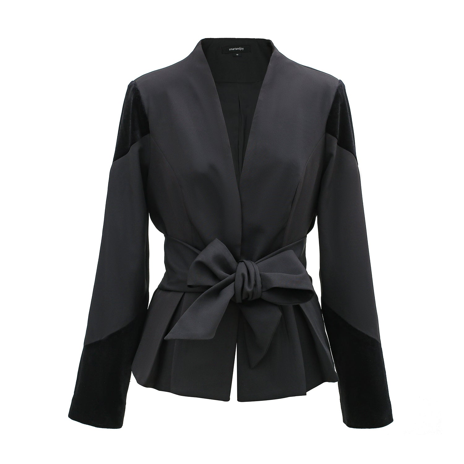 Smart And Joy Women's Black Bi-material Blazer And Knotted Belt In Multi
