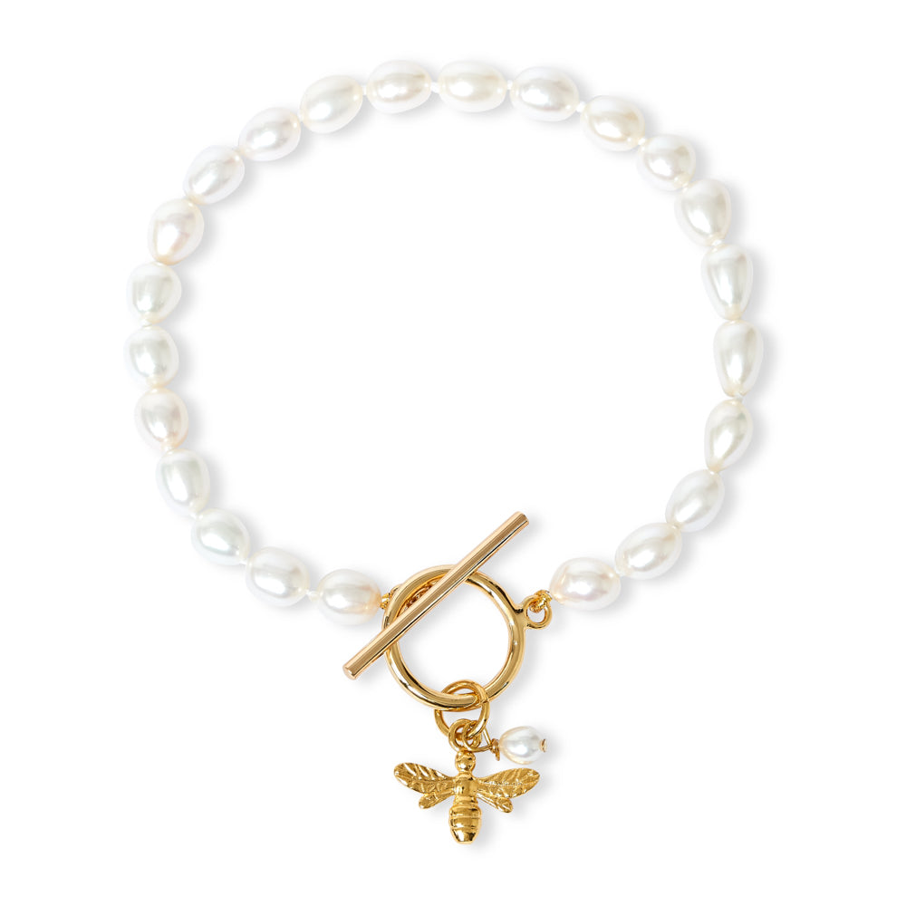 Women’s Gold / White Vita Cultured Freshwater Pearl Bracelet With Gold Bumble Bee Pearls of the Orient Online