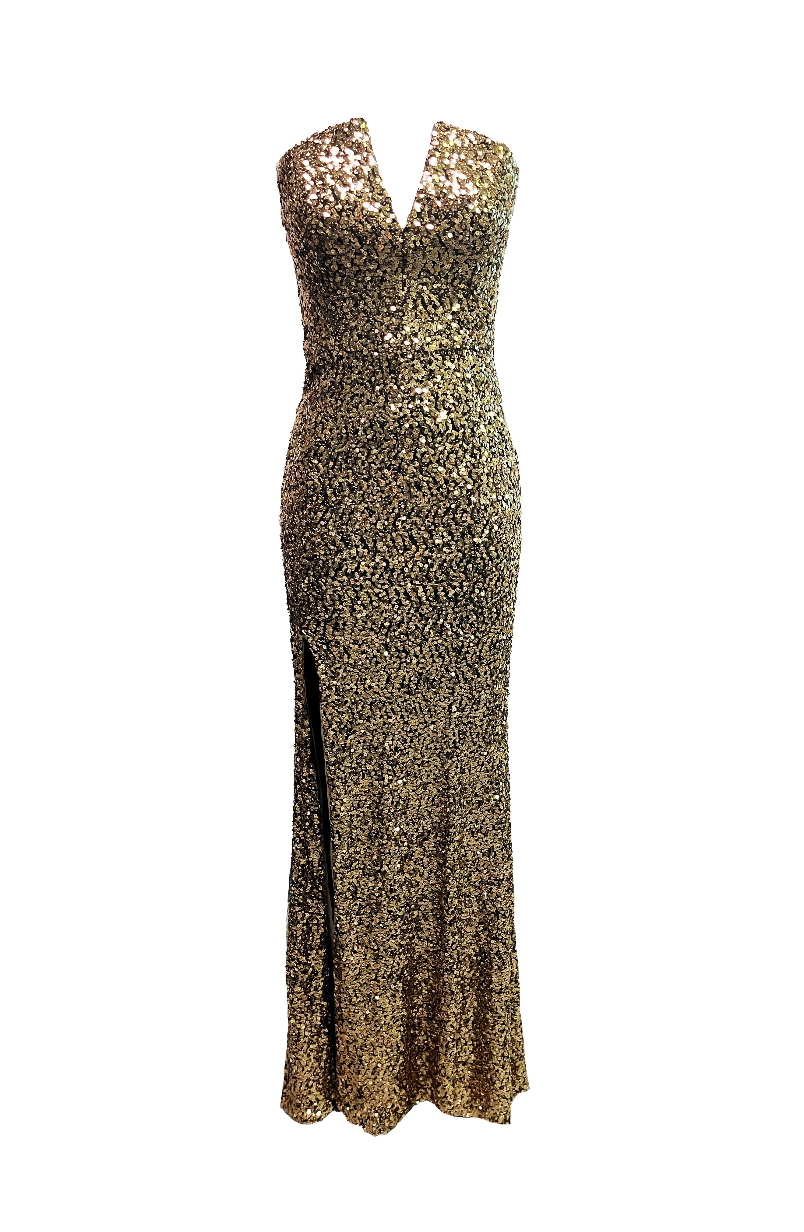 Dress The Population Fernanda Sequin Strapless Gown In Gold In Gold