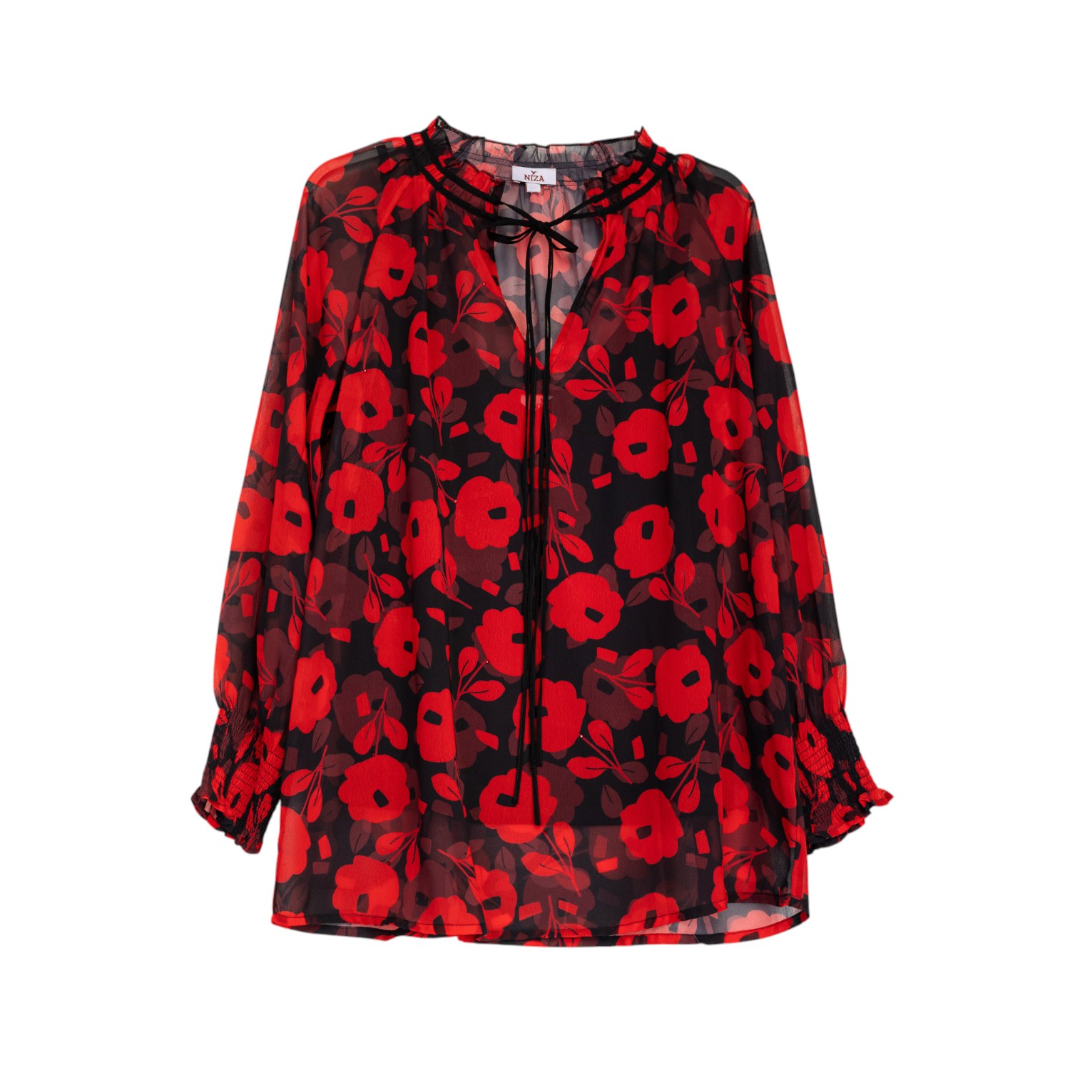 Niza Women's Red Fabric Blouse With Rhinestone Details