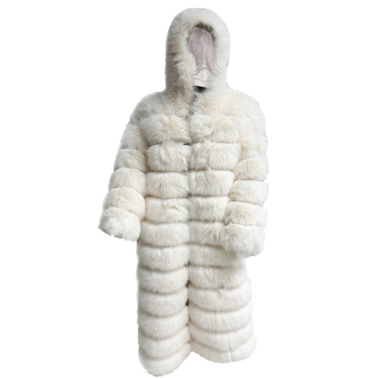 Harmonia Ny Women's Neutrals / White Crème De La Crème Extra Long Hooded Faux Fur Coat By Dani Watanabe In White