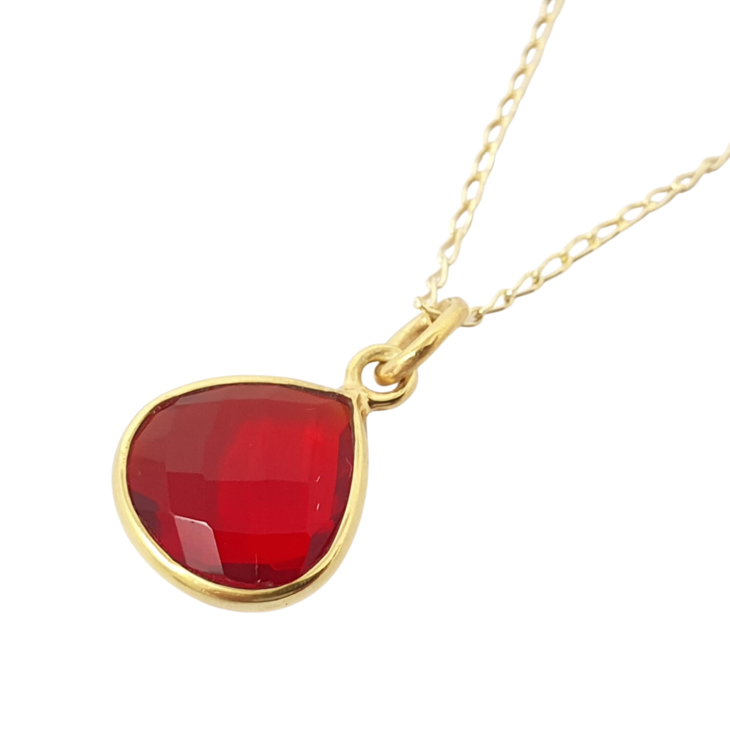 Women’s Red / Gold Red Garnet January Birthstone Pendant Charm Necklace Harfi