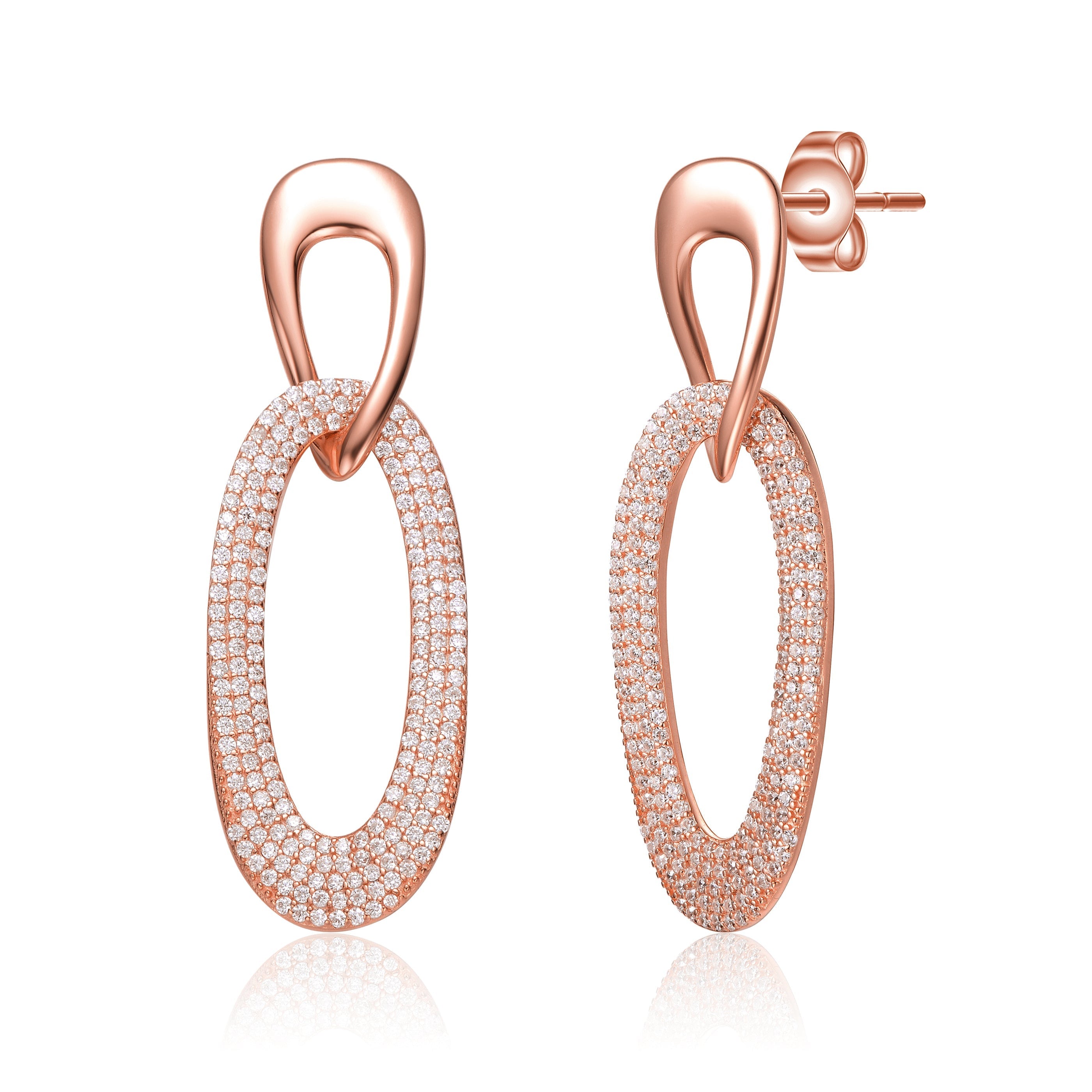 Genevive Jewelry Women's Rose Gold Plated With Clear Cubic Zirconia Raindrop Dangle Earrings In Sterling Silver In Gold