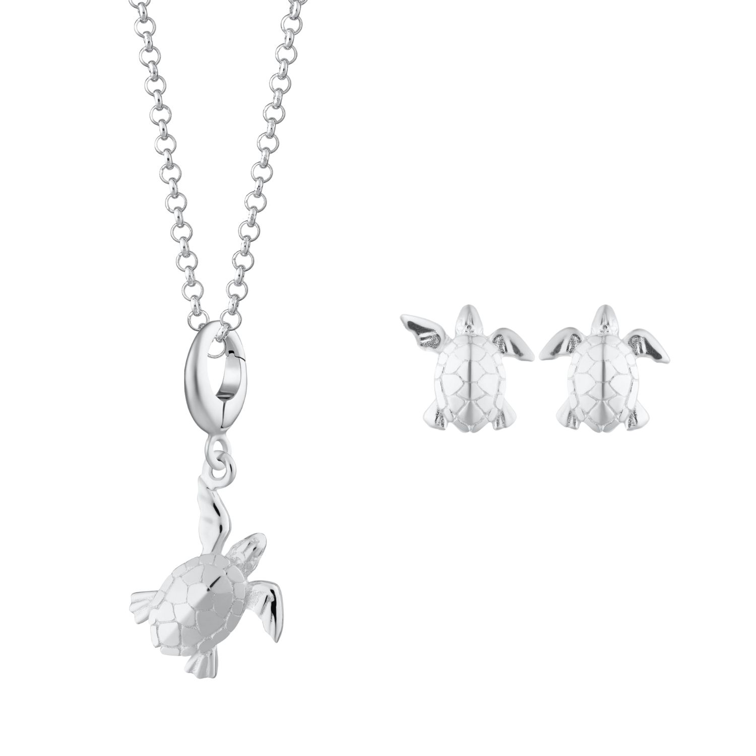 Lily Charmed Women's Sterling Silver Turtle Necklace & Studs Jewellery Set