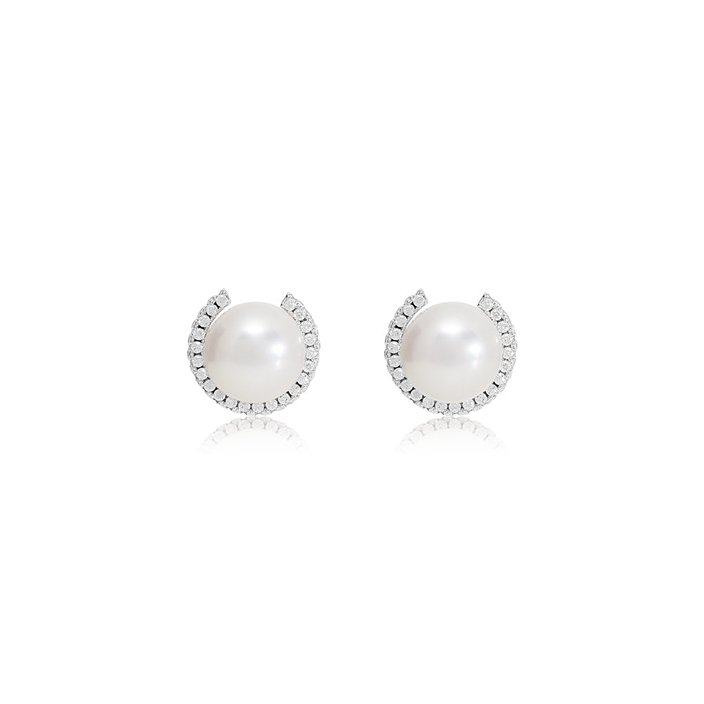 Pearls Of The Orient Online Women's White Stella Cultured Freshwater Pearl Stud Earrings With Sparkle Surround In White