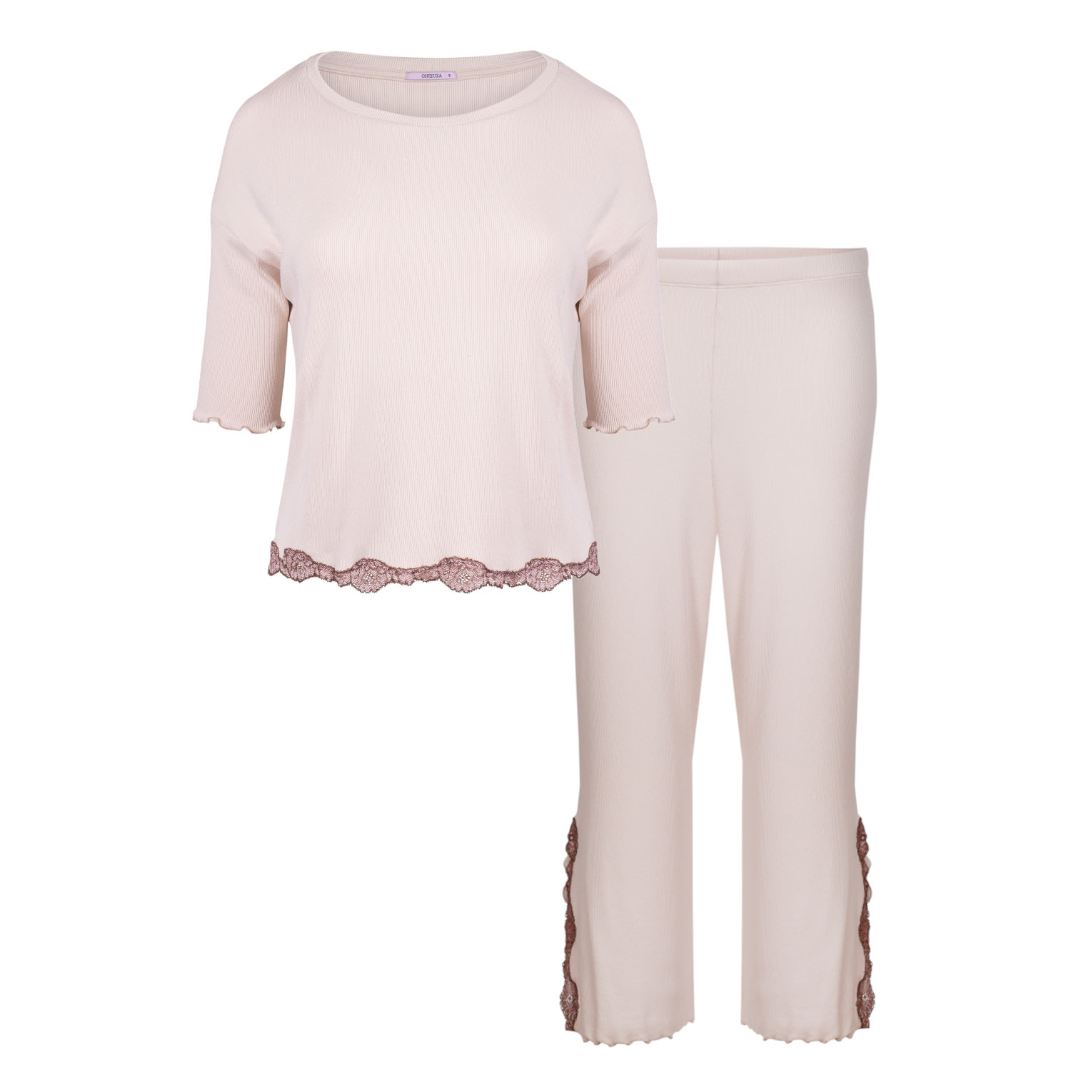 Women’s Neutrals / Brown Top & Culottes Pyjamas - Viscose & Lace Extra Small Oh!Zuza Night & Day