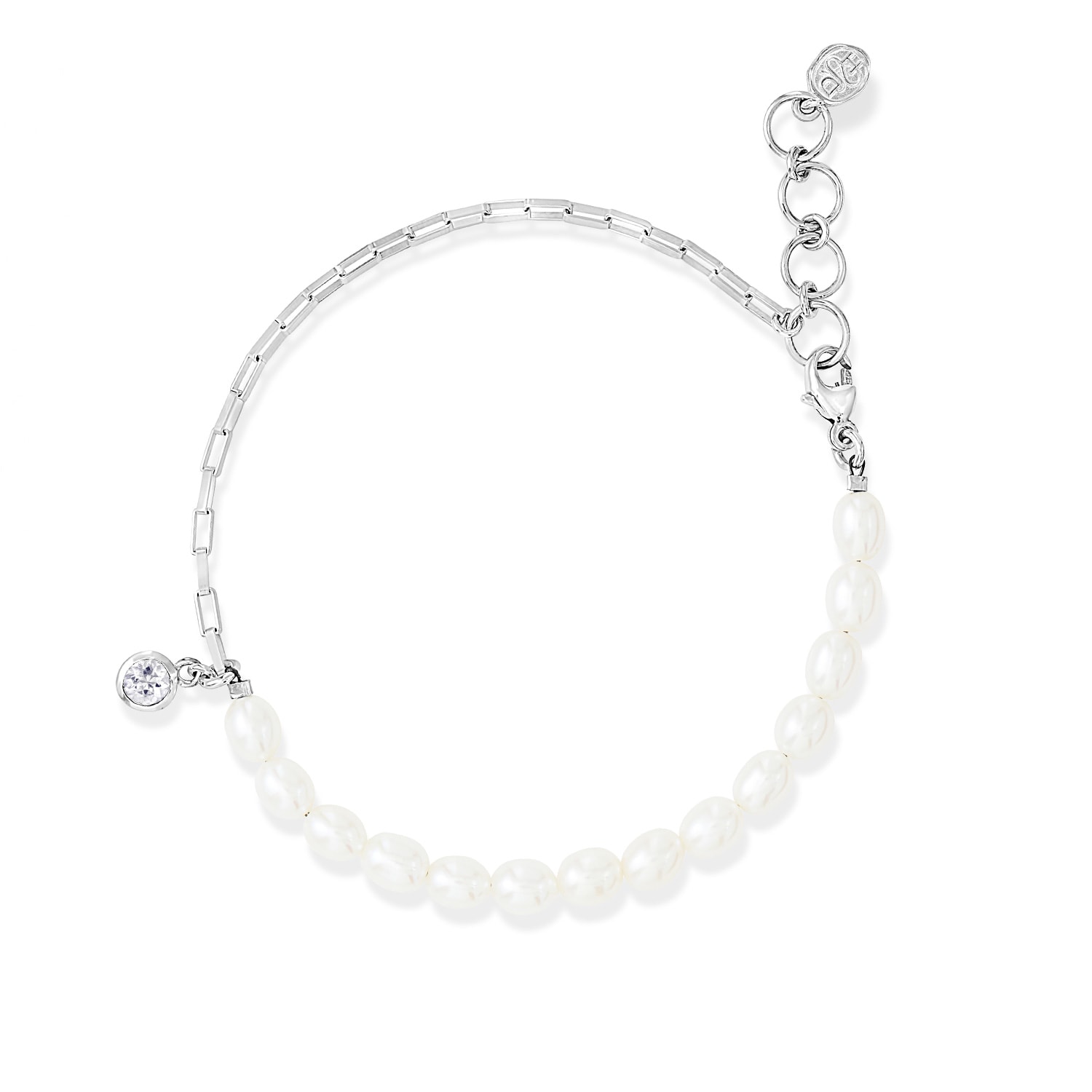 Dower & Hall Women's Luna White Pearl, Chain & Aquamarine Drop Bracelet In Sterling Silver In Silver