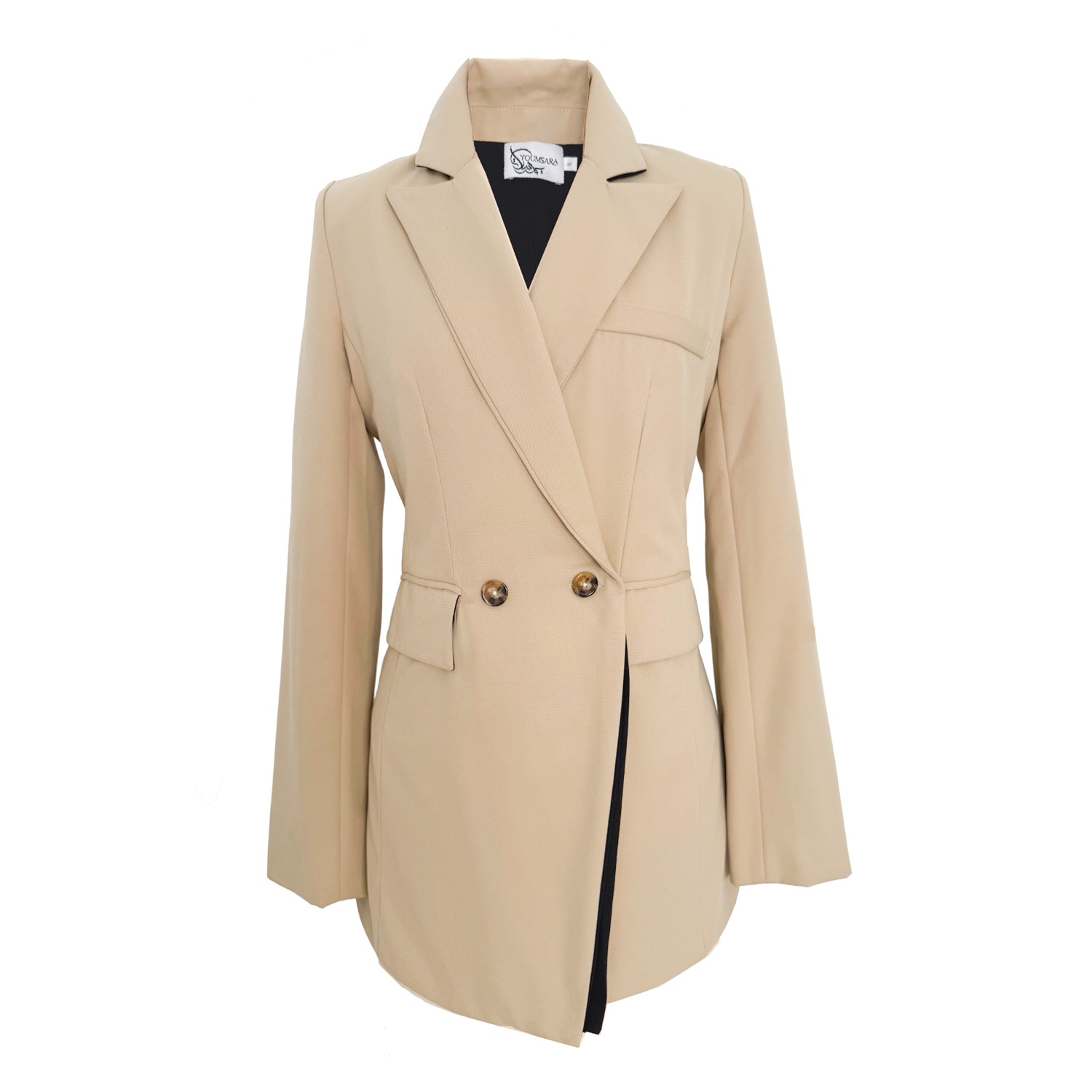 Youmsara Women's Gold / Neutrals Savara Tailored Double-breasted Beige Jacket With Black Lining