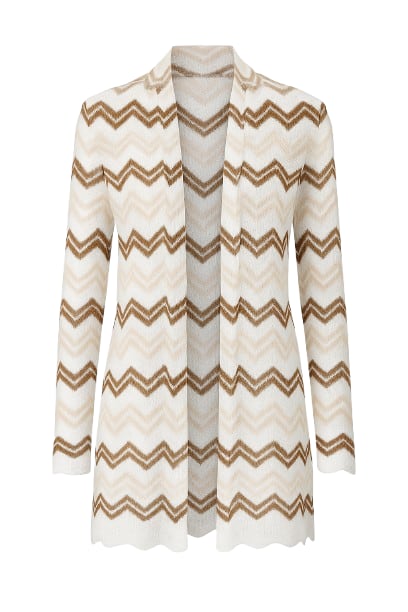 Conquista Women's Neutrals Zig Zag Open Front  Cardigan