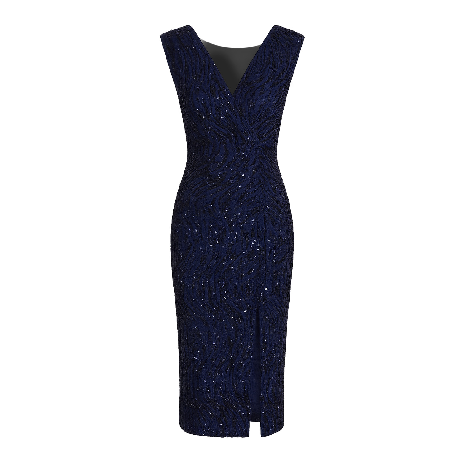 Yumi Women's Blue  Navy Sequin Fitted Wrap Dress With Split Hem In Blue