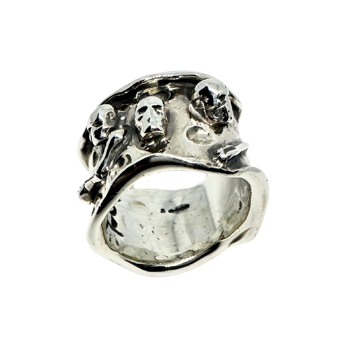 Tg-jewellery By Tamara Gervasio Silver / Black Skull Faces Silver Men's Ring