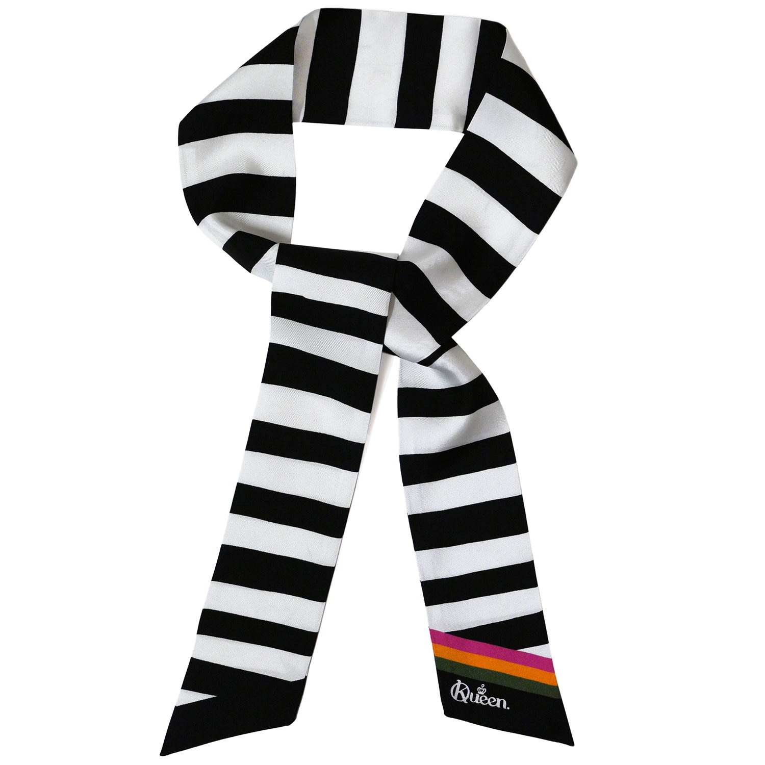 Women’s Silk Scarf - Stripes - Black & White Kueen