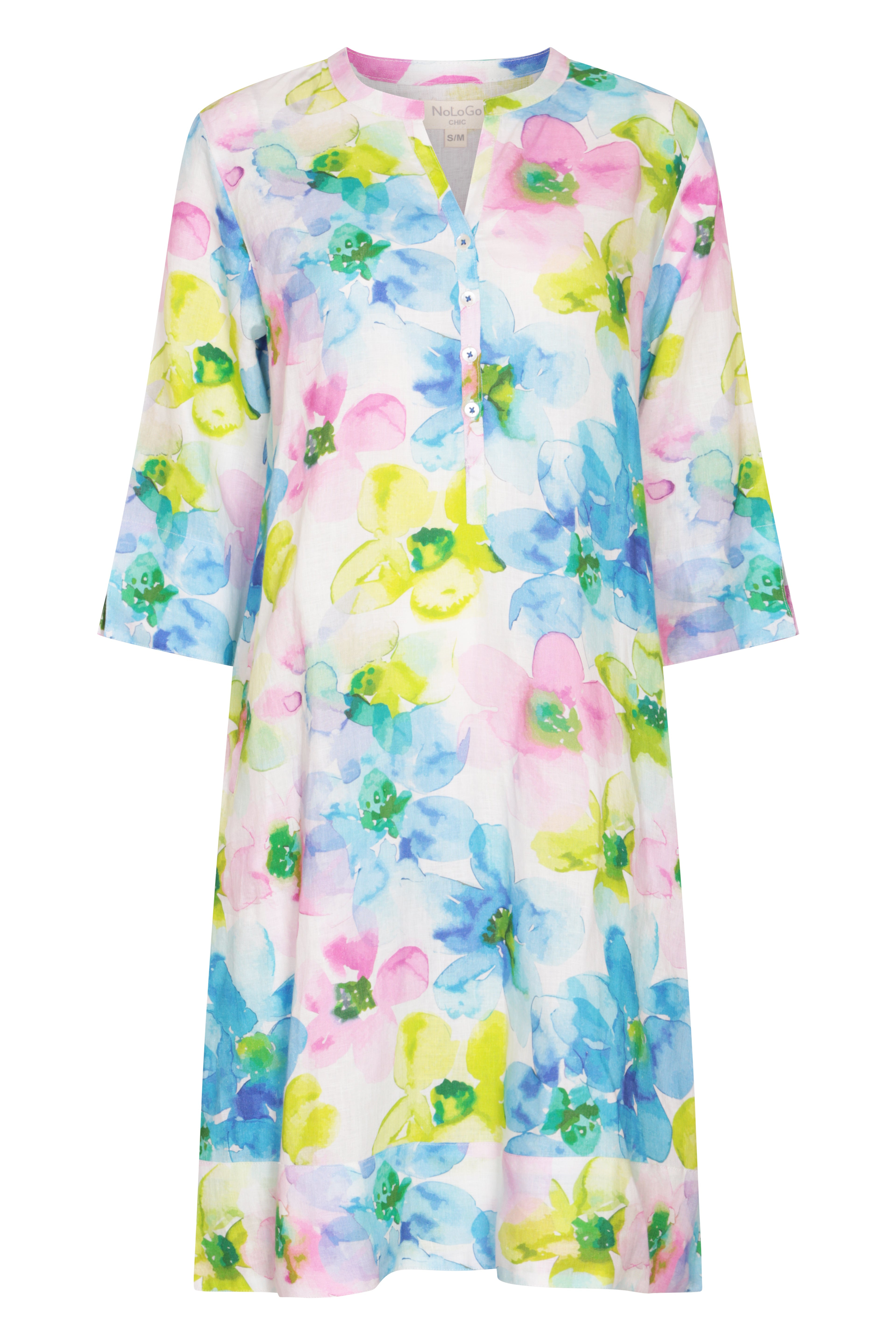 Nologo-chic Women's Murano Print Tunic Classic Dress Linen Multi In White