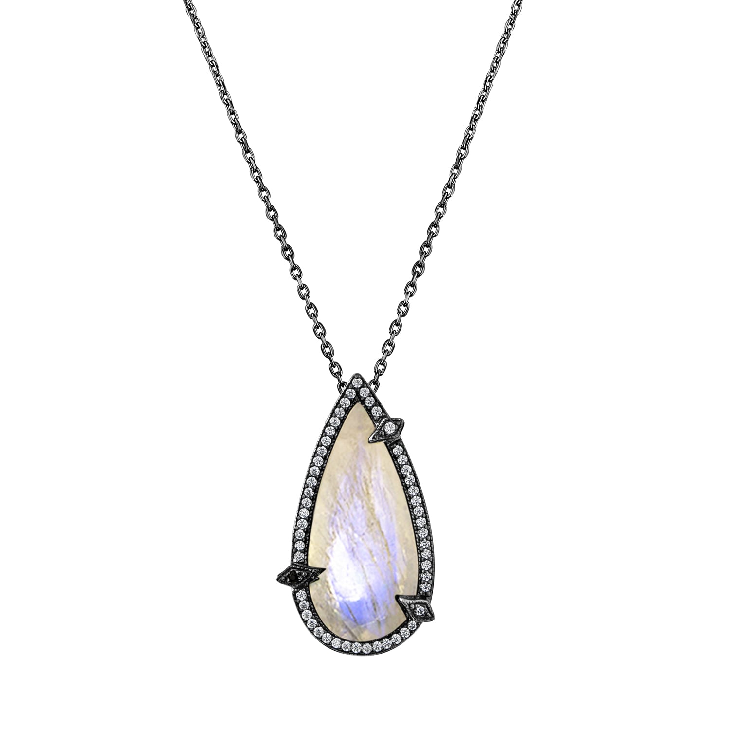 Sally Skoufis Women's White / Black Nourish Necklace With Natural Black Diamond & Moonstone In Platinum In Multi