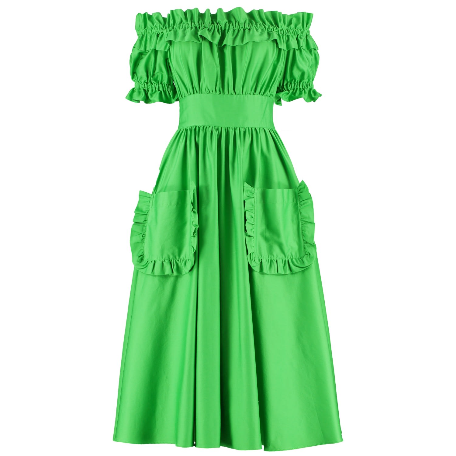 Women’s The Tamsin Bardot Ruffle Pocket Midi Dress In Island Green Small Lavaand