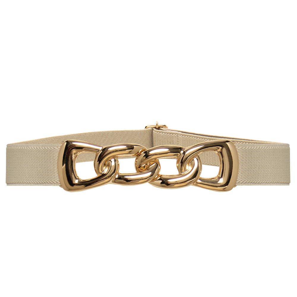 Women’s Neutrals Stretch Belt With Gold Metal Link Buckle - Off White One Size Beltbe