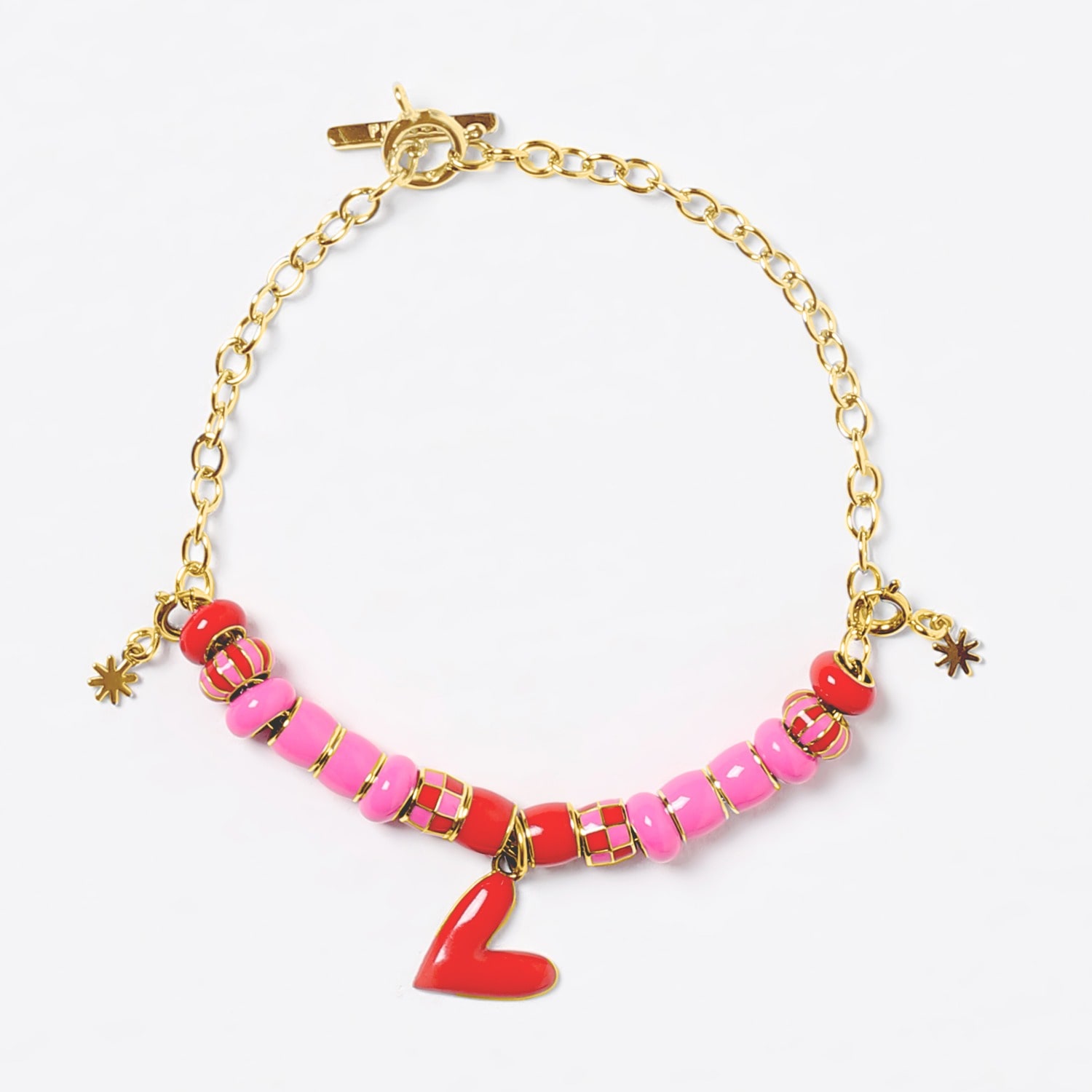 Pinnole Women's Red / Pink Gold I Love You Charm Bracelet In Multi
