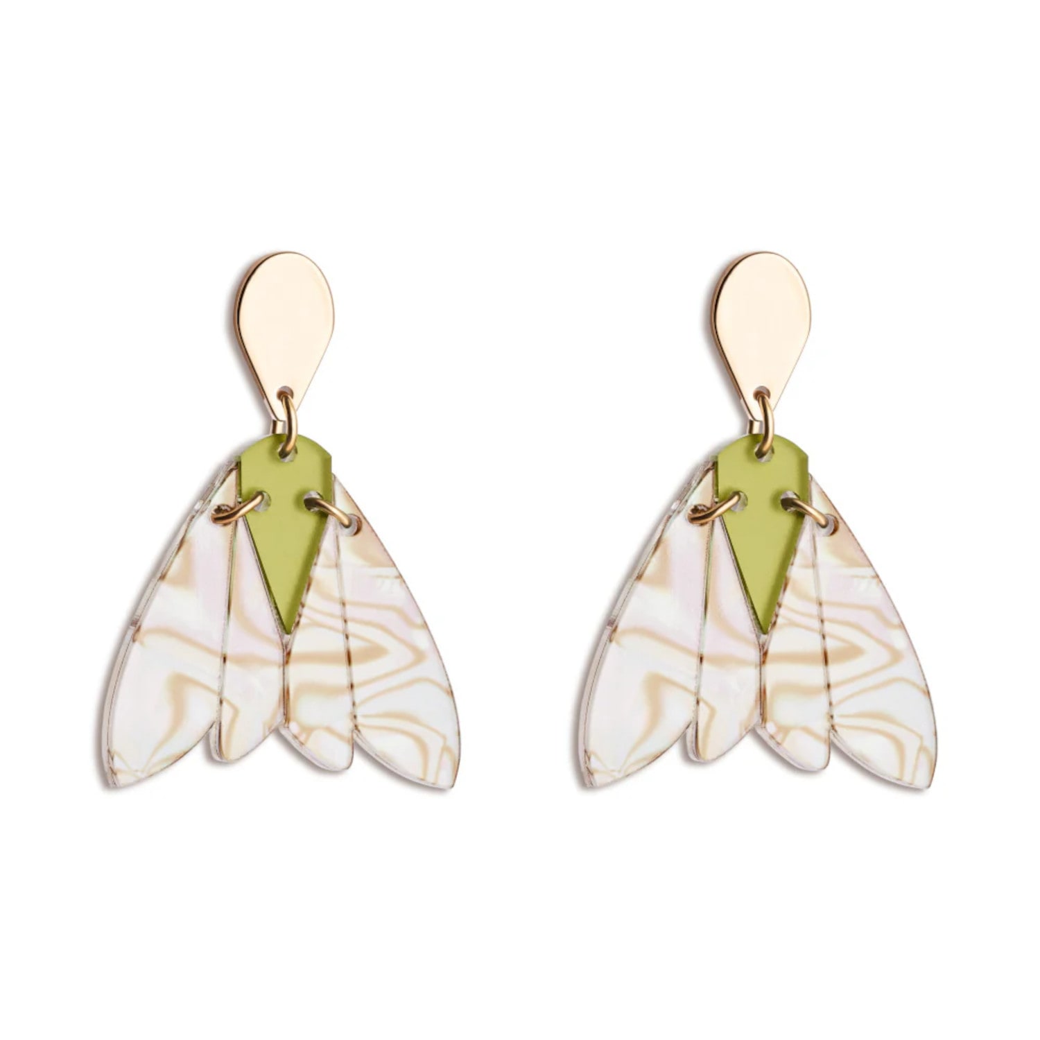 Toolally Women's Neutrals Gossamer Drop Earrings - Shell & Lime Zest