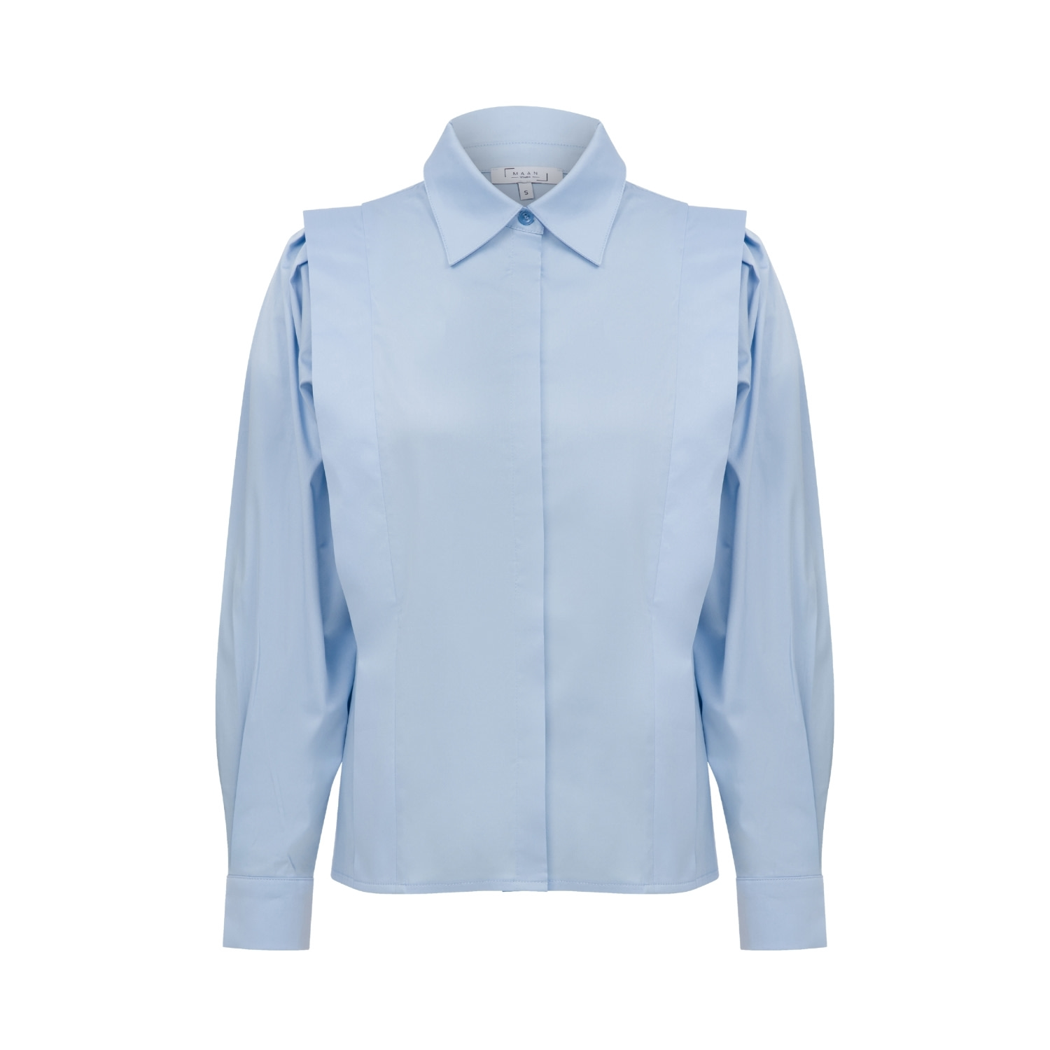 Maan Istanbul Women's Shirt With Hidden Buttoned Flywheel Detail - Blue Winds Of Winter In Blue