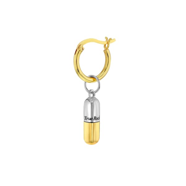 TRUE ROCKS 18KT GOLD-PLATED & STERLING SILVER MINI PILL CHARM ON GOLD HOOP