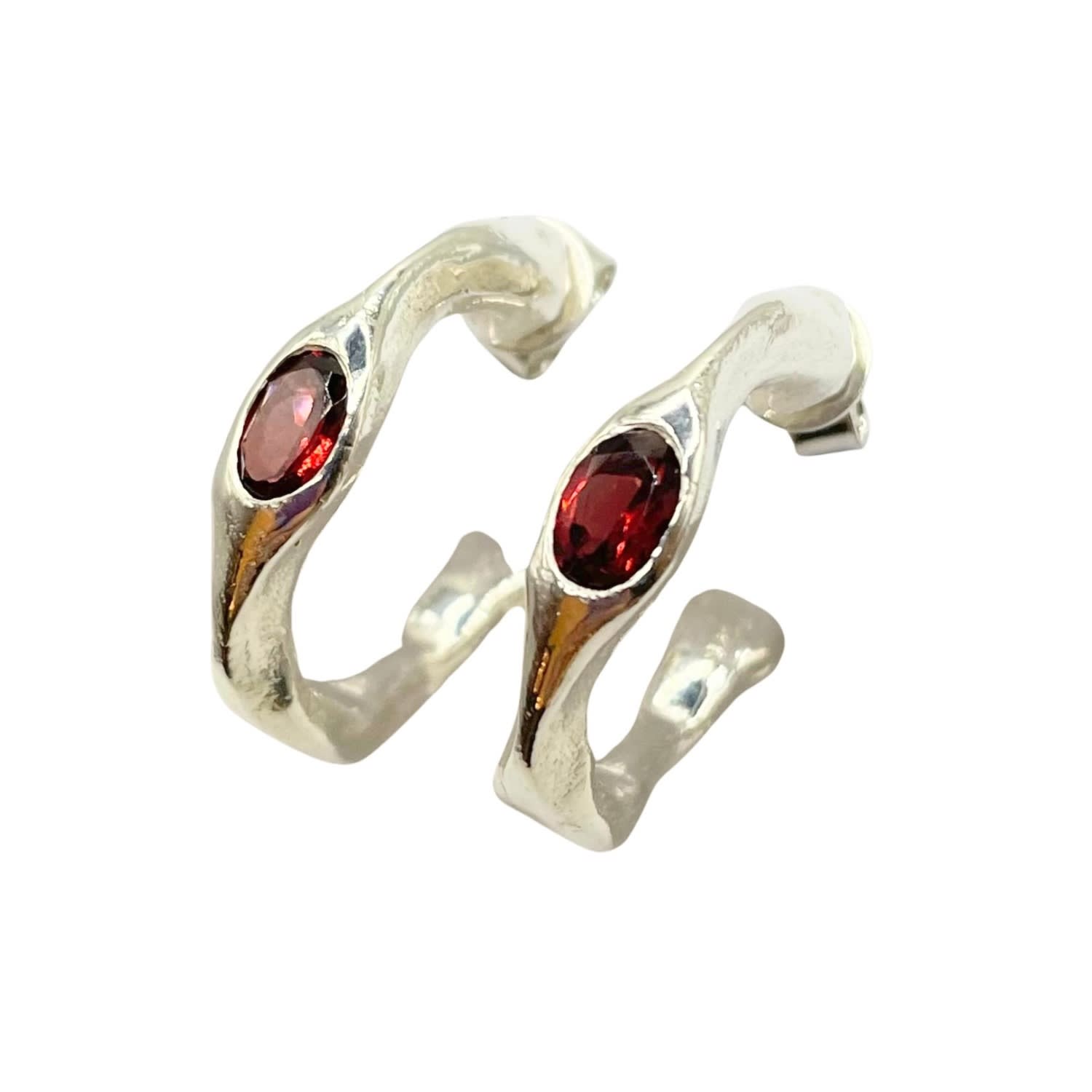 Amy Delson Jewelry Women's Red / Silver Harlow - Garnet Silver Hoop Earrings