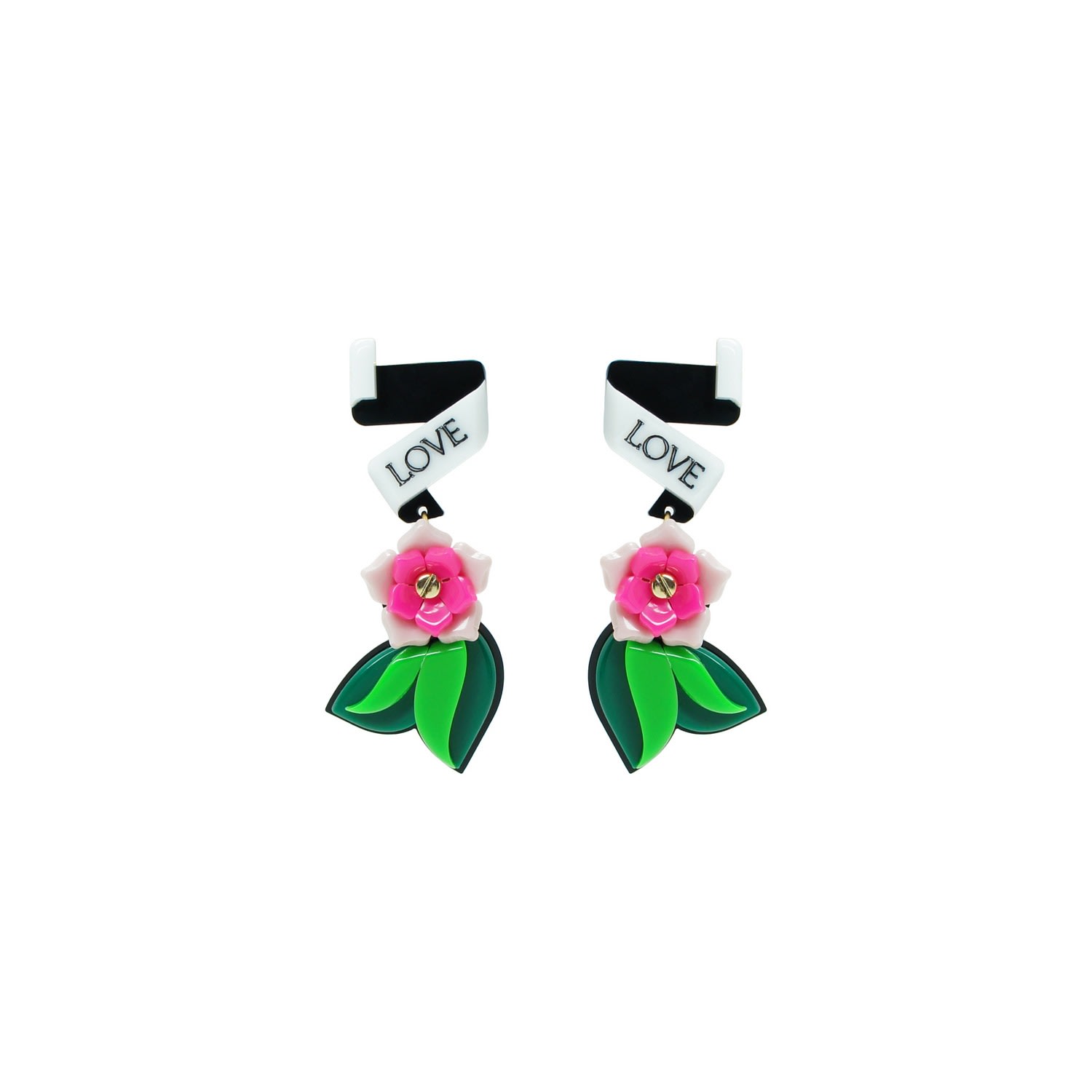 Gissa Bicalho Women's Handmade Acrylic Earring Ribbon And Flower - Pink In Multi