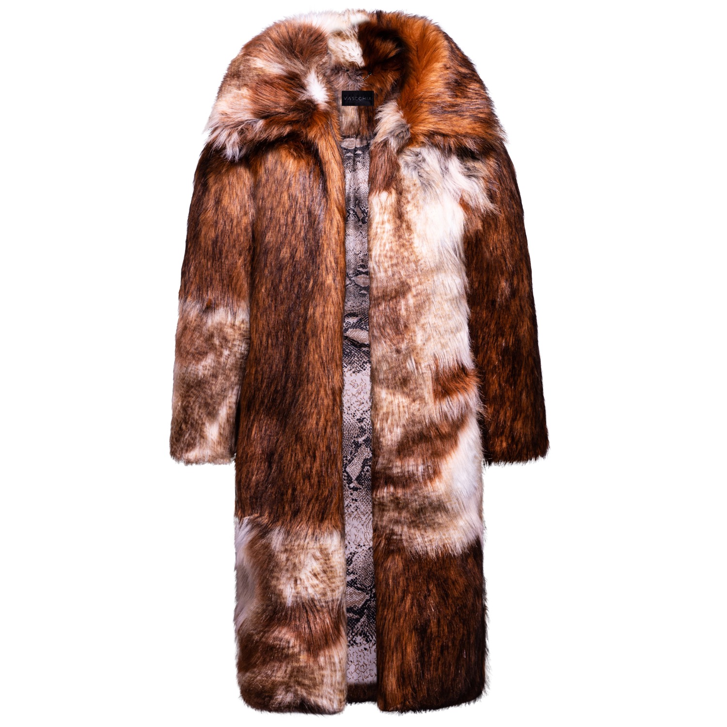 Oaklee Vegan Brown Pattern Faux Fur Long Coat | VASEGHIA | Wolf
