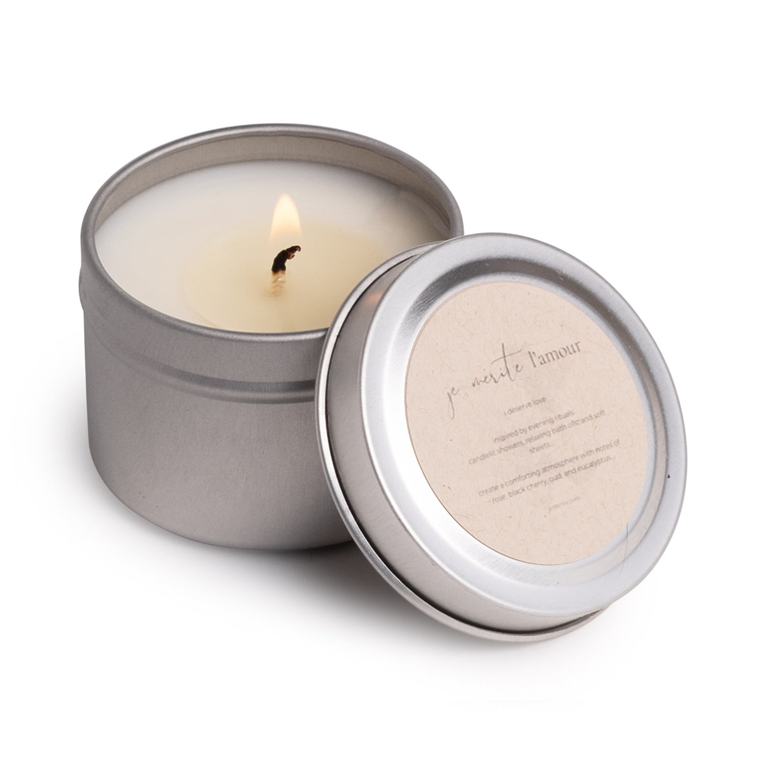Je Mérite (i Deserve) White Je Mérite L'amour, I Deserve Love Affirmation Candle - Travel Size In White