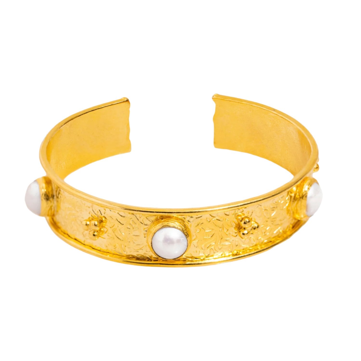 Ebru Jewelry Women's Gold / White Pearl & Gold Boho Chic Cuff Bracelet - Gold