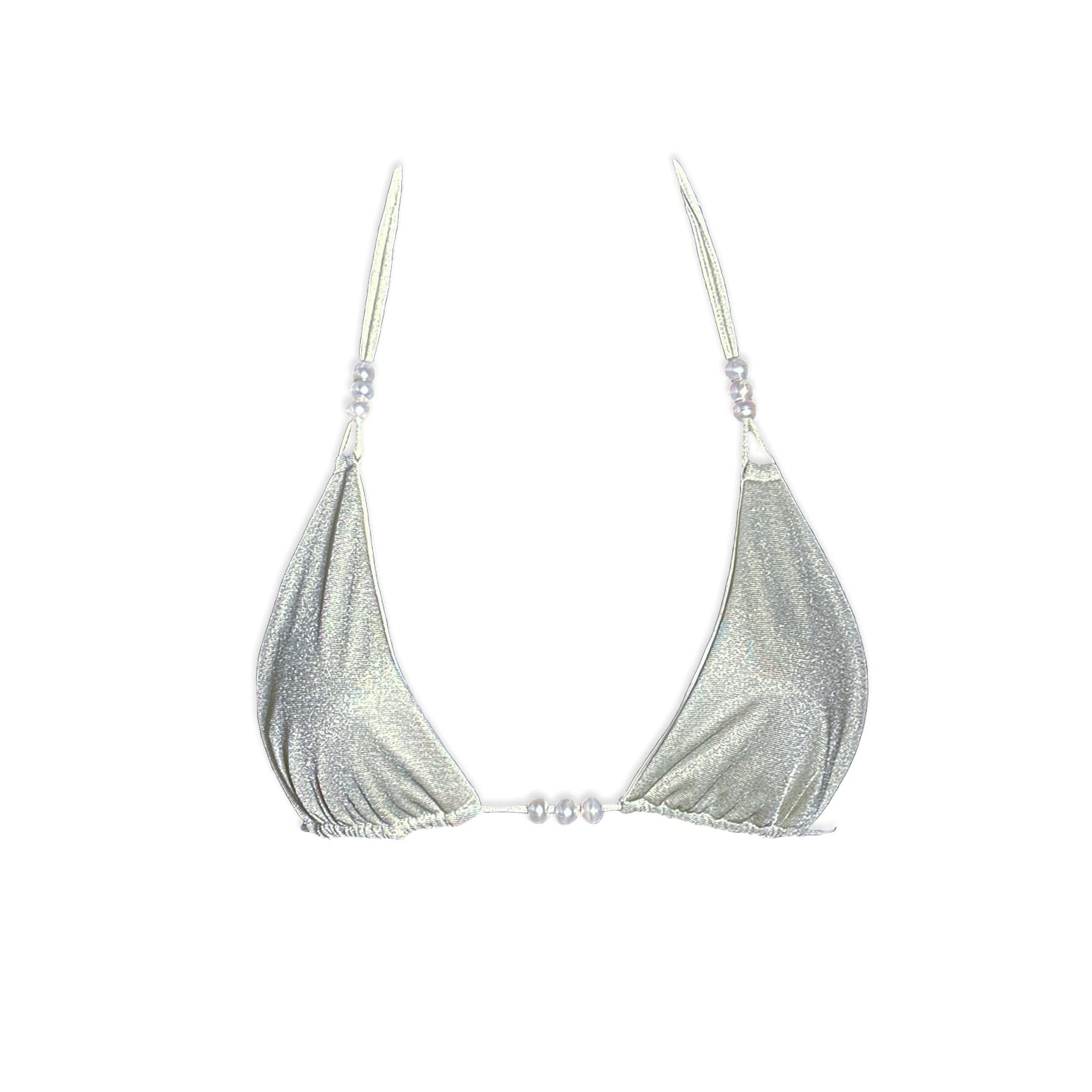 Women’s Neutrals / White / Silver The Pearl Shimmer Triangle Bikini Top Medium Inbodi Swim