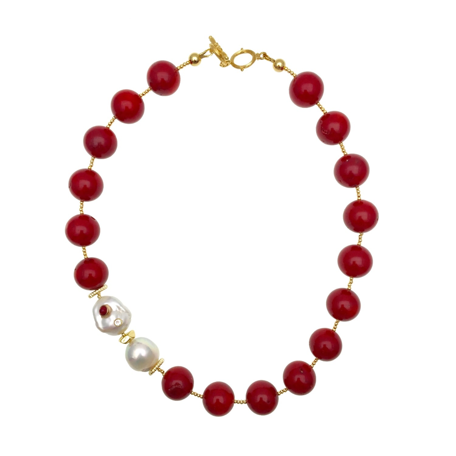 Farra Women's Red / White Nugget Bamboo Coral & Freshwater Pearls Necklace In Multi