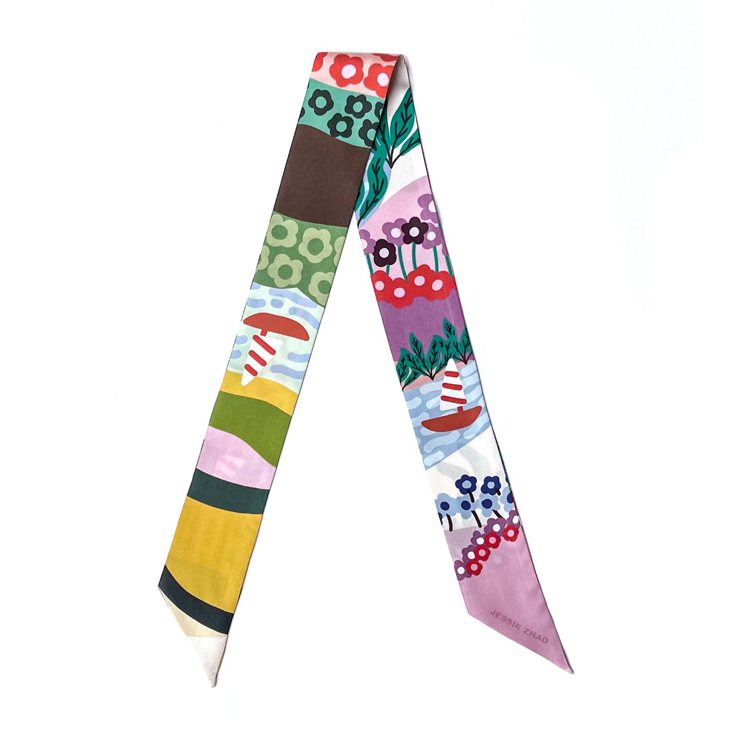 Jessie Zhao New York Silk Skinny Scarf Of Summer In Multi