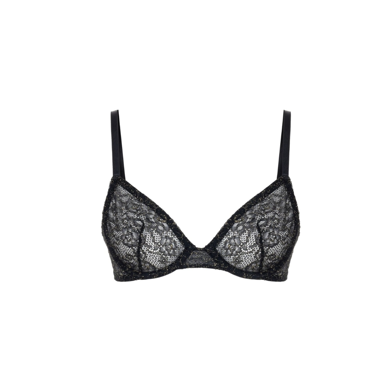 Mers Silk Women's Black / Gold Shiny Gold Black Lace Bra In Multi