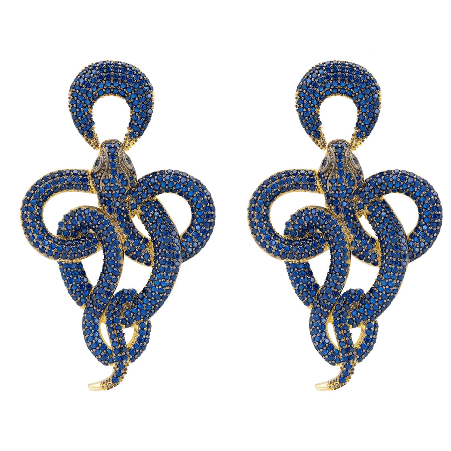 Women’s Gold / Blue Viper Snake Drop Earrings Gold Sapphire Latelita