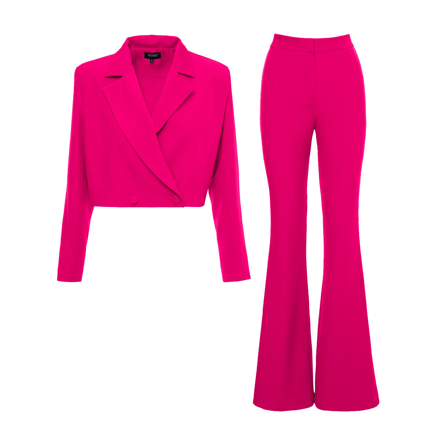 Women’s Pink / Purple Fuchsia Suit With Cropped Blazer And Flared Trousers Extra Small Bluzat